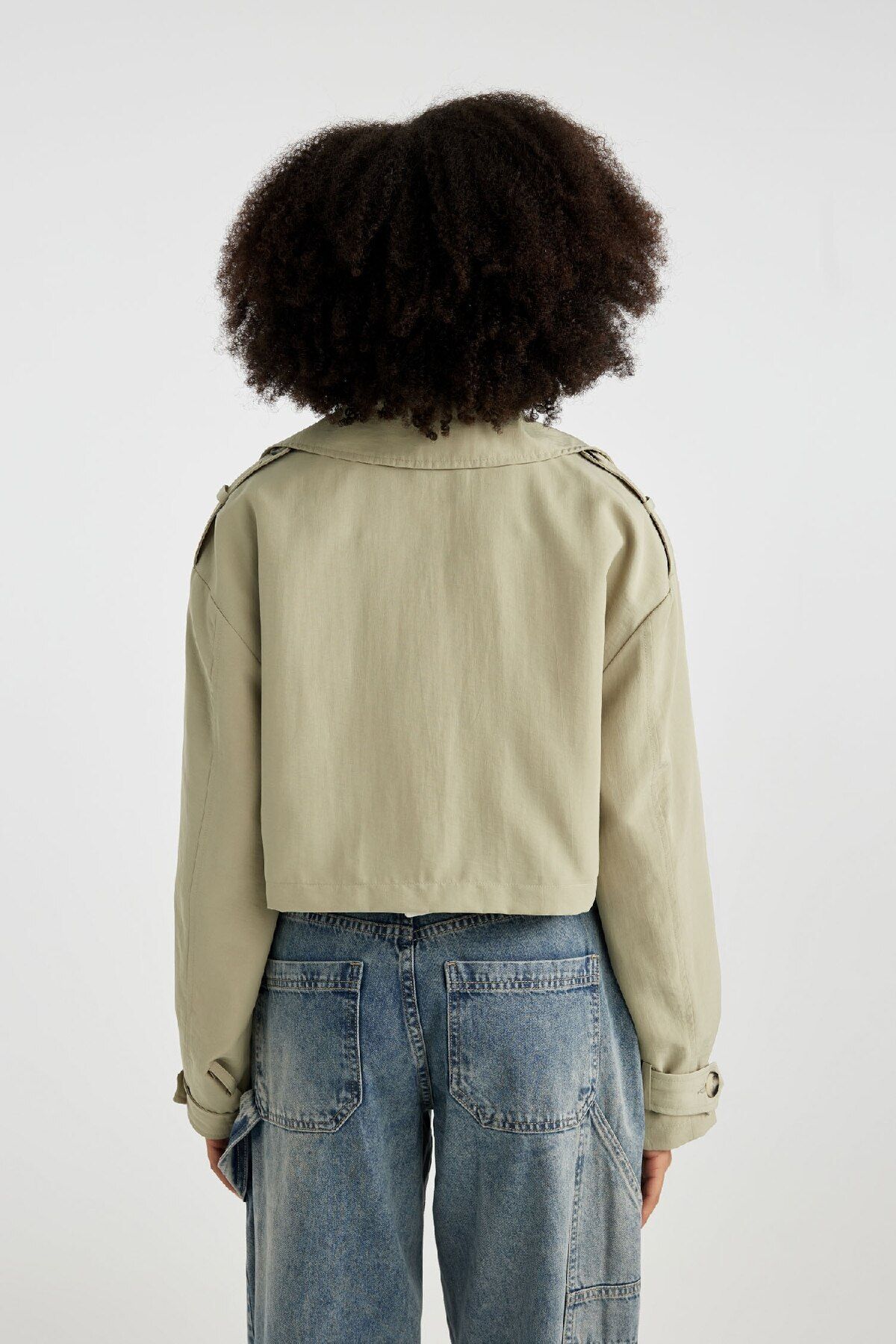 DeFacto-Trenčkot Crop Crinkle Fabric 6