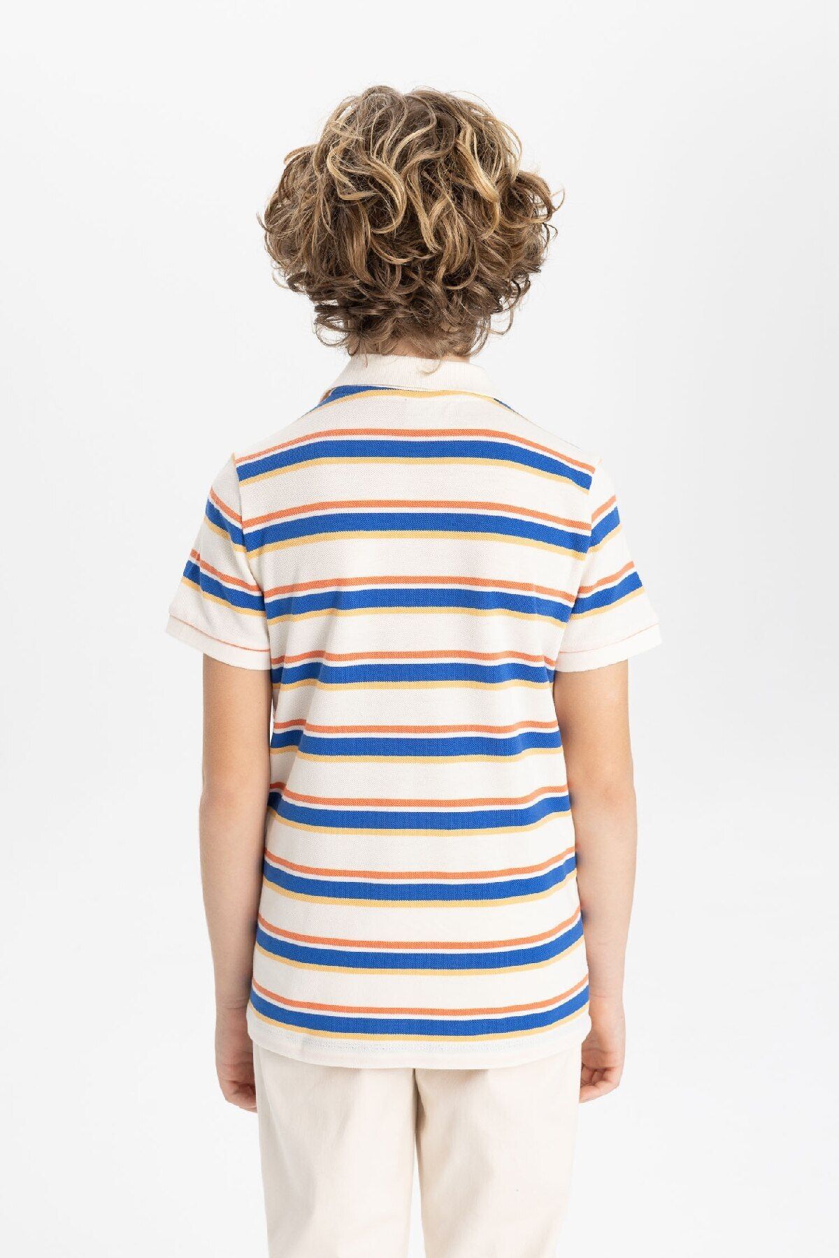 DeFacto-Tricou cu mânecă scurtă pentru băiat, cu guler polo, în dungi B6151a824sm 5