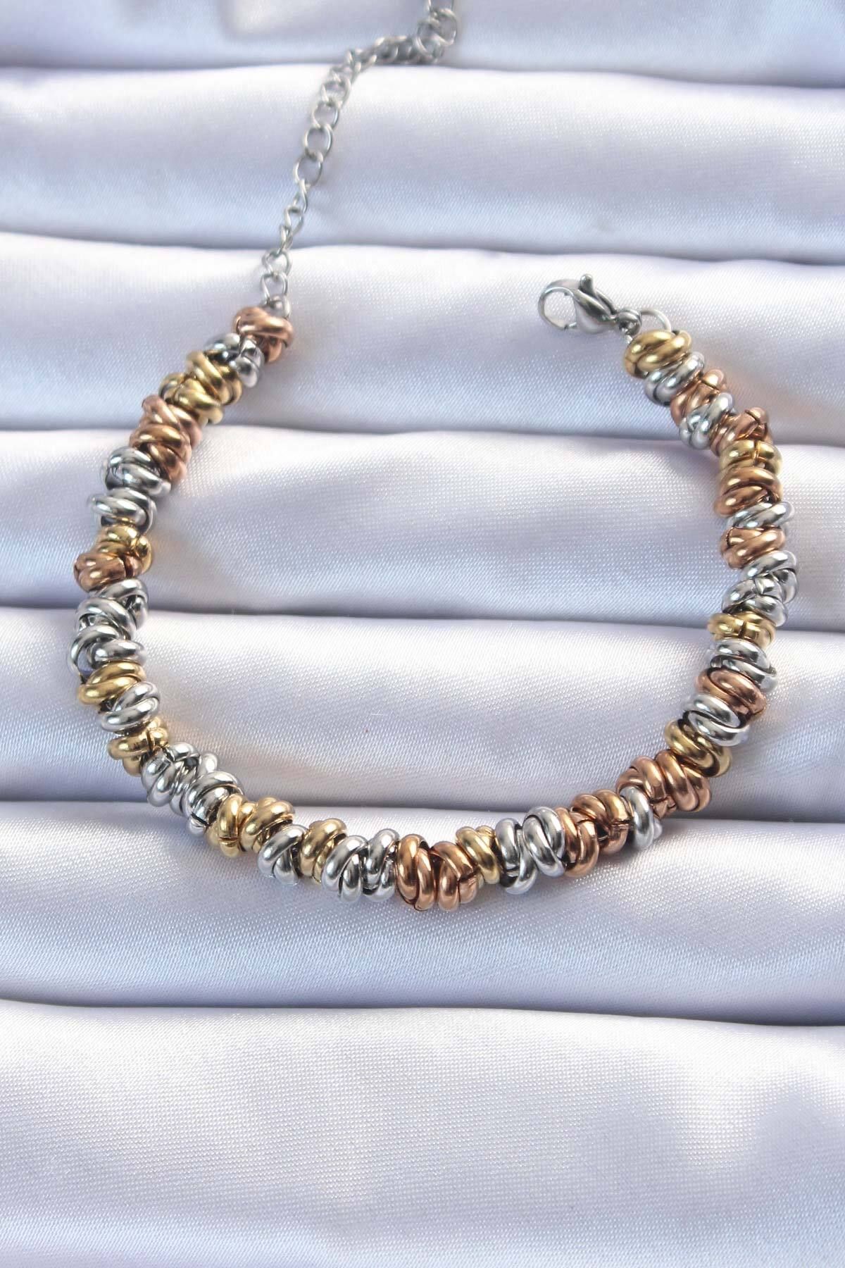 KfksStore 316L Çelik Karışık Renkli İç İçi Geçmeli Bombeli Bileklik
