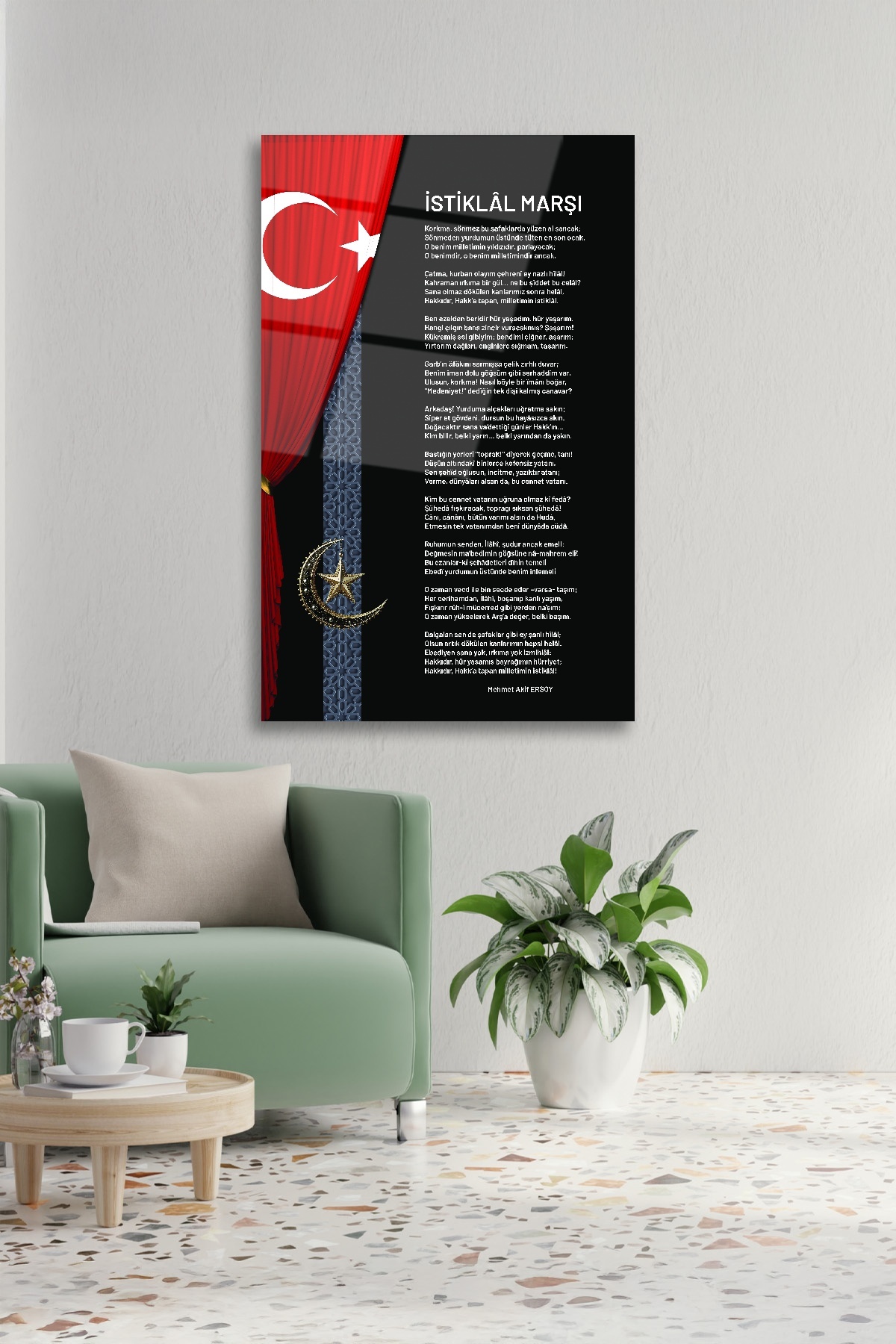 İstiklal Marşı Özel Tasarım Duvar Dekorasyonu Cam Tablo görsel 2