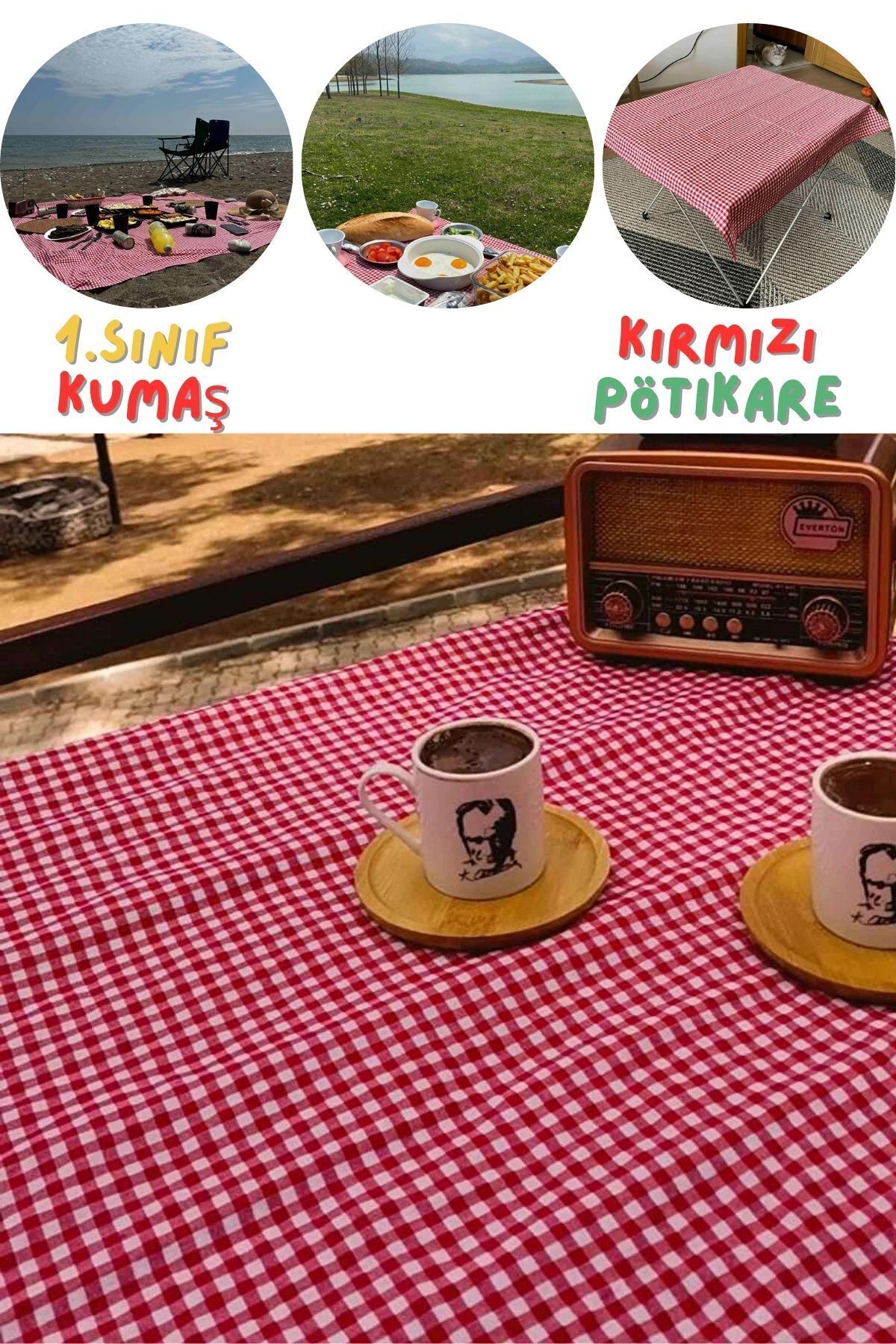 Armashine-Table Picnic Cloth, Gingham Pattern Table Cloth, Red Piti Square Cover, Various Sizes Runner 3