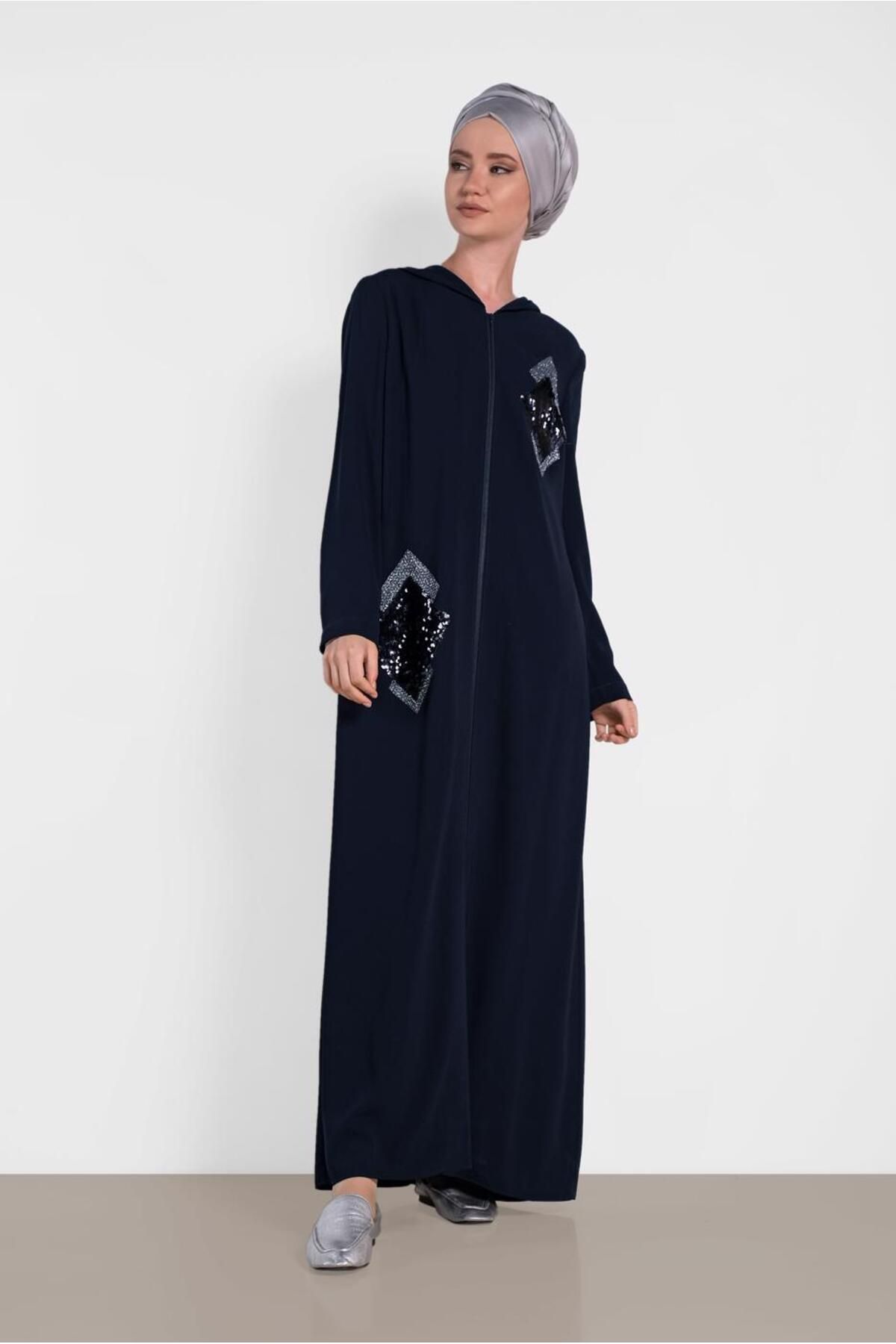 Sequin Sequin Detailed Zippered Abaya 8323 Alvina