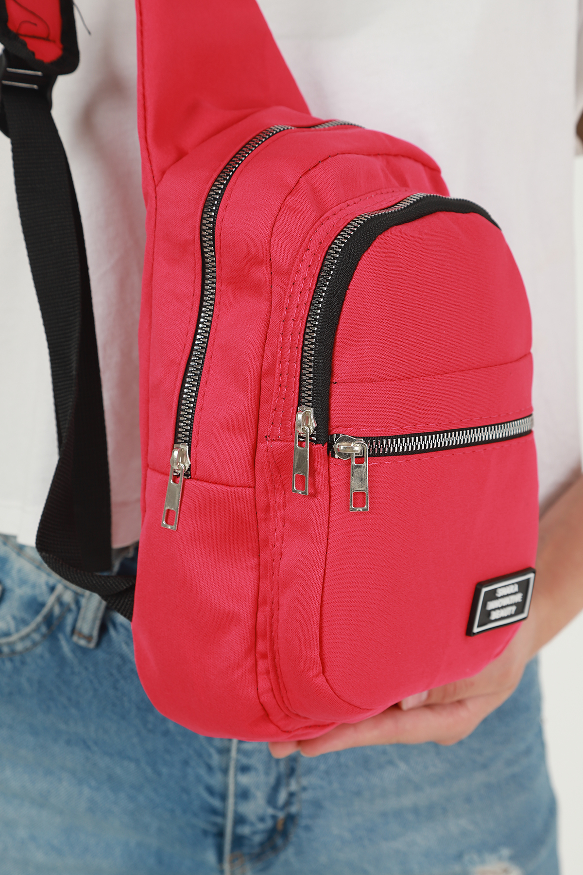SHAKA Fuşya U3 3 Bölmeli Ayarlanabilir Çapraz Askılı Kanvas Unisex Bel Ve Omuz Çantası B:30 E:15 görsel 3