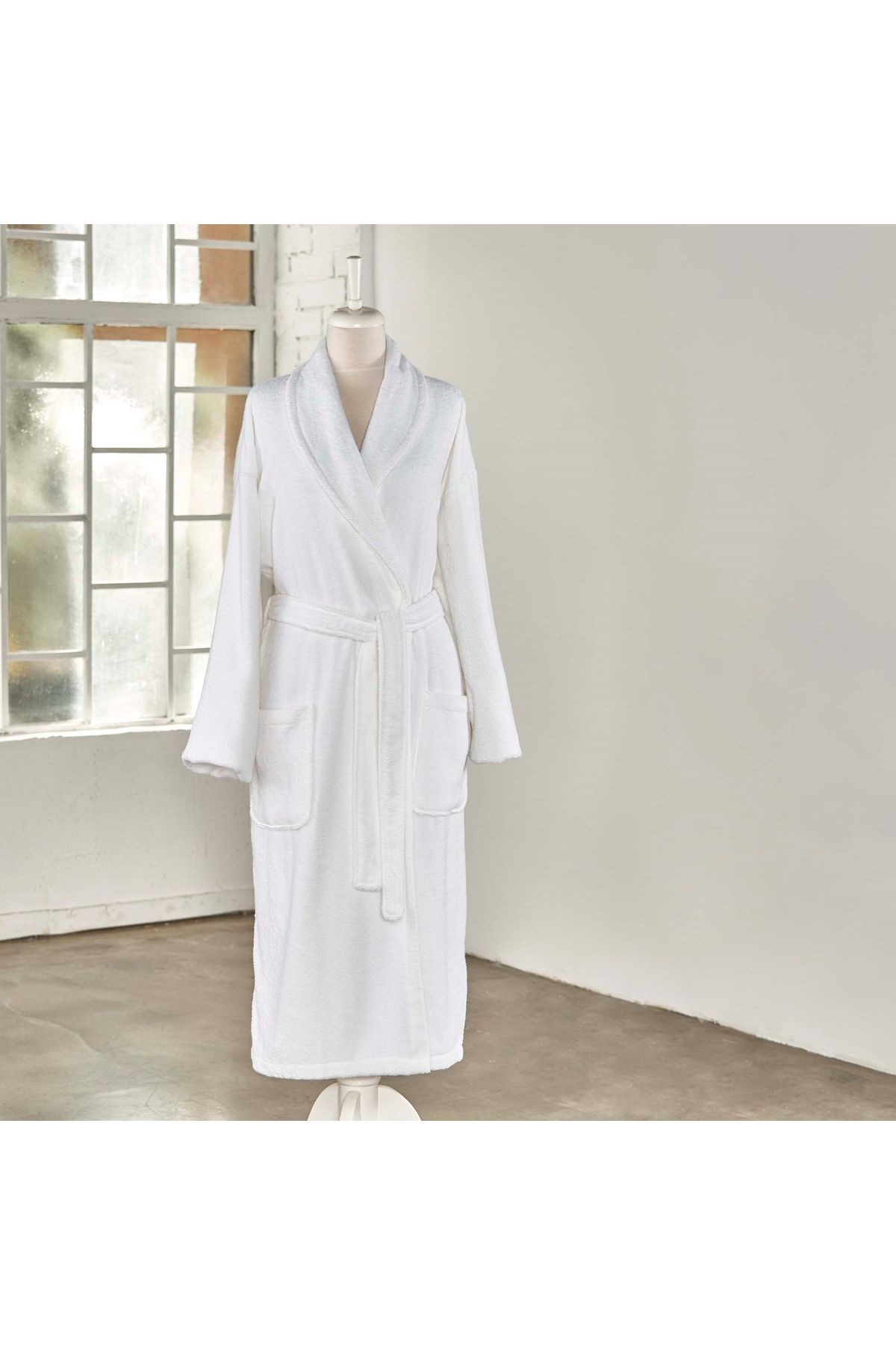 Linens-Soft Cotton Bathrobe White m 1