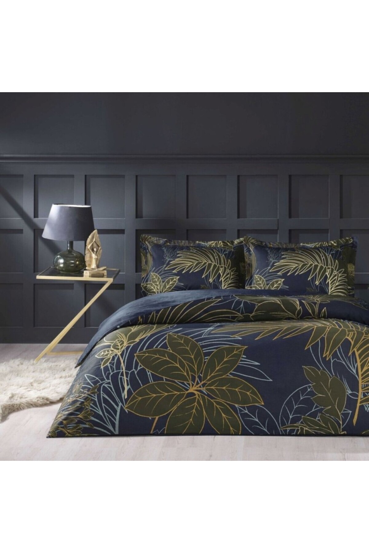 Taç-100% cotton satin double bed linen with tropical leaves, TaçMako-Satin, Mariella Blue 1