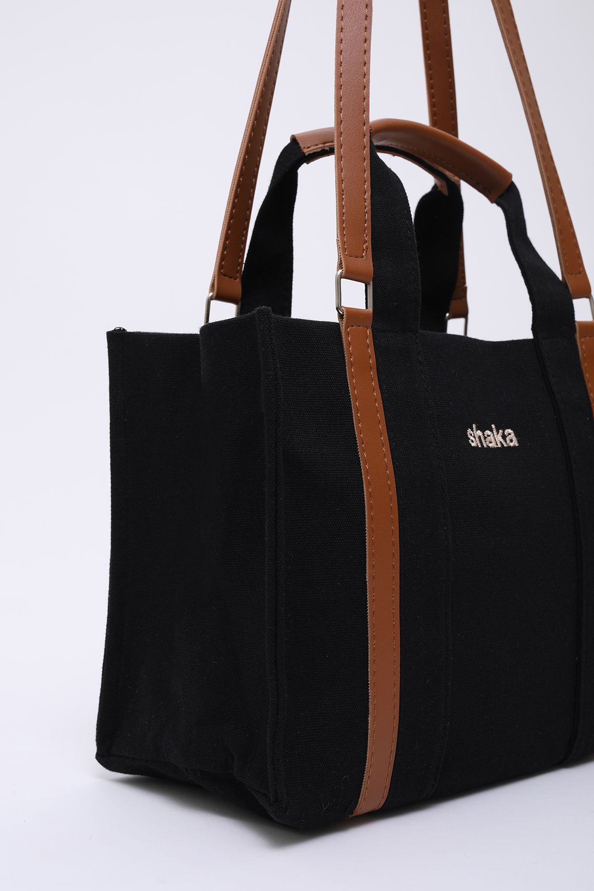 SHAKA-Black Shk170 Canvas, Single Compartment, Inner Pocket, Lined, Hand, Arm and Shoulder Bag with Femuar 5