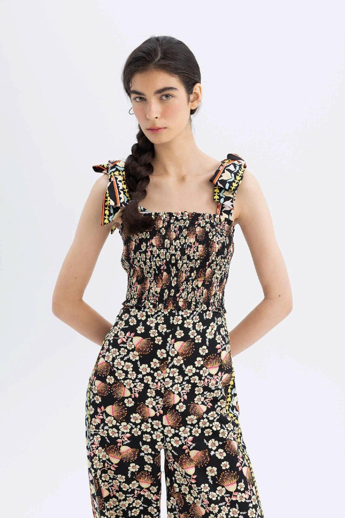 DeFacto-Lug Von Siga X Patterned Poplin Long Jumpsuit with Attachable Strap C1648Ax24Sm 7