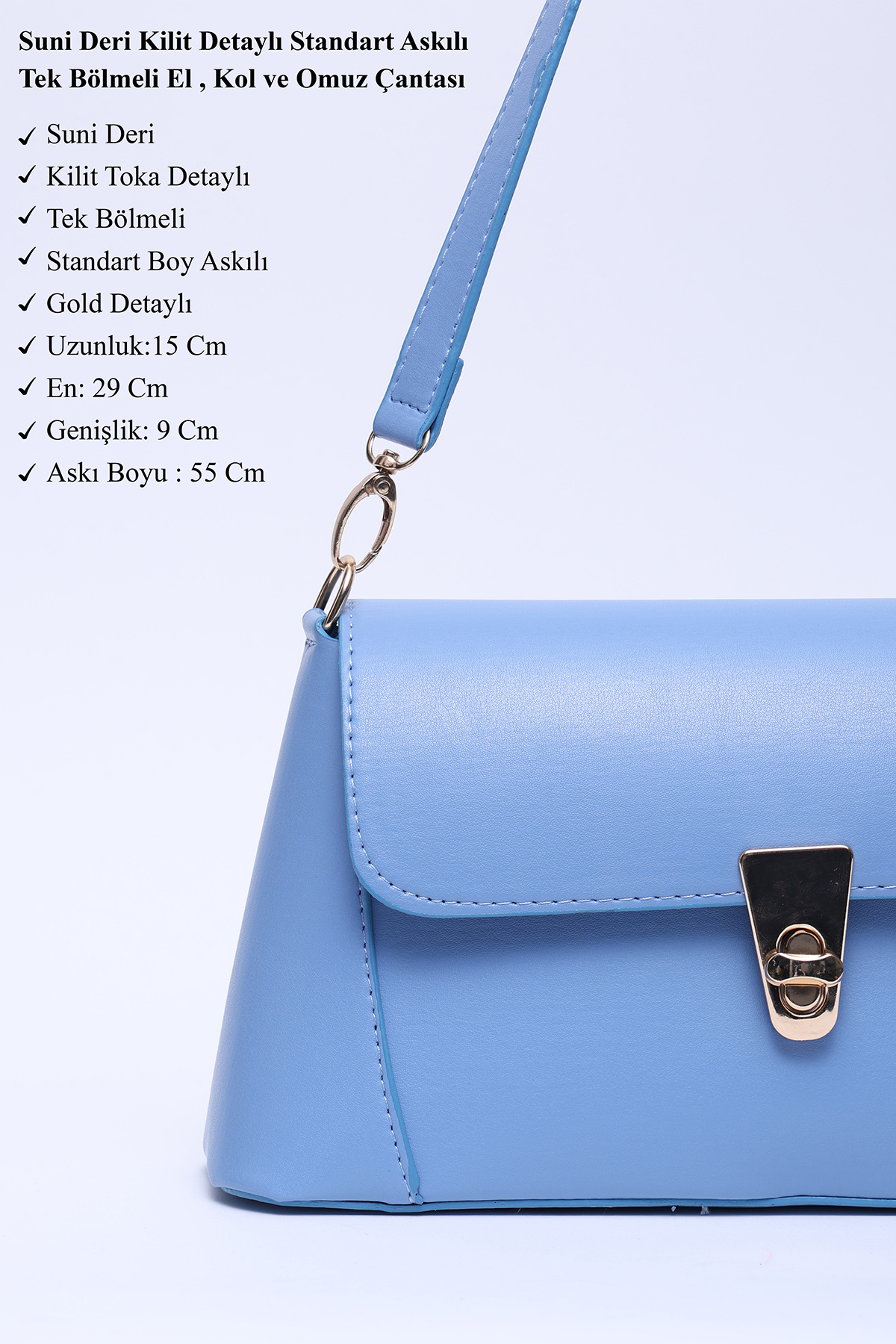 SHAKA-Blue Shk153 Piele artificială Blocare Curea standard cu un singur compartiment Geantă de mână, braț și umăr L:15 E:29 G: 3
