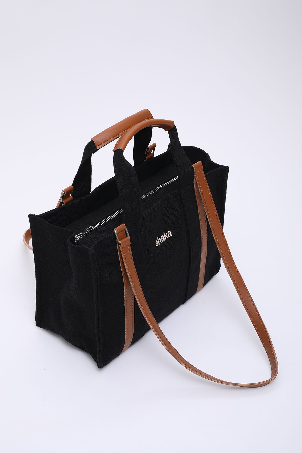 SHAKA-Black Shk170 Canvas, Single Compartment, Inner Pocket, Lined, Hand, Arm and Shoulder Bag with Femuar 6