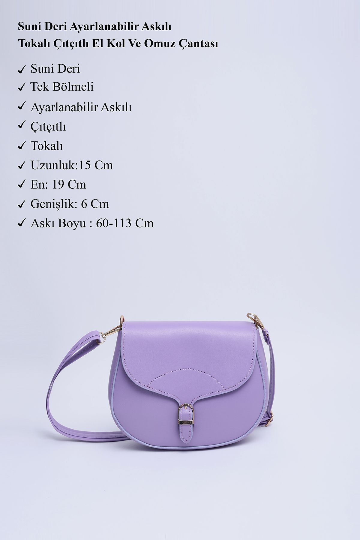 SHAKA-Lilac Shk17 Simple and Stylish Snap Closure Crossbody Shoulder Bag with Adjustable Strap L:16 E:18 W:6 3