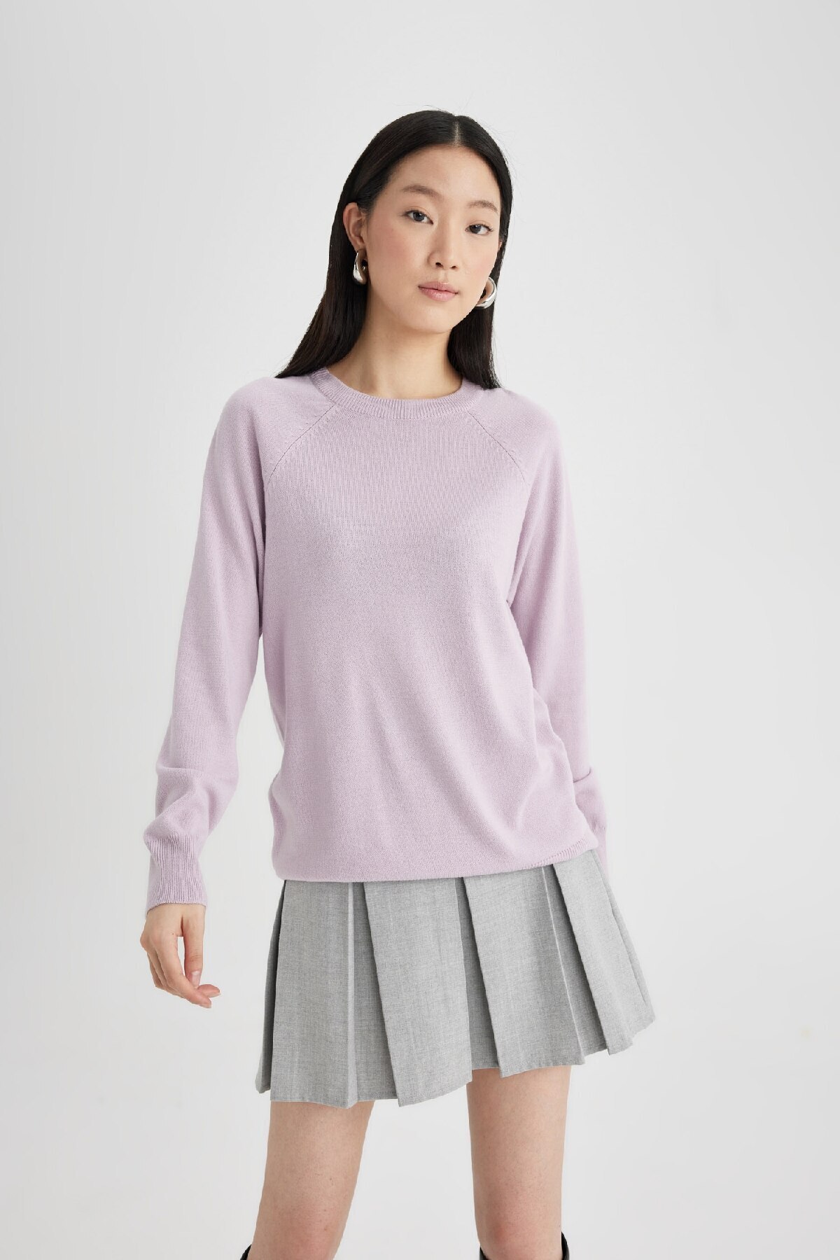 DeFacto-Weich strukturierter Strickpullover mit Raglanärmeln und Rundhalsausschnitt – I6913az24wn 3