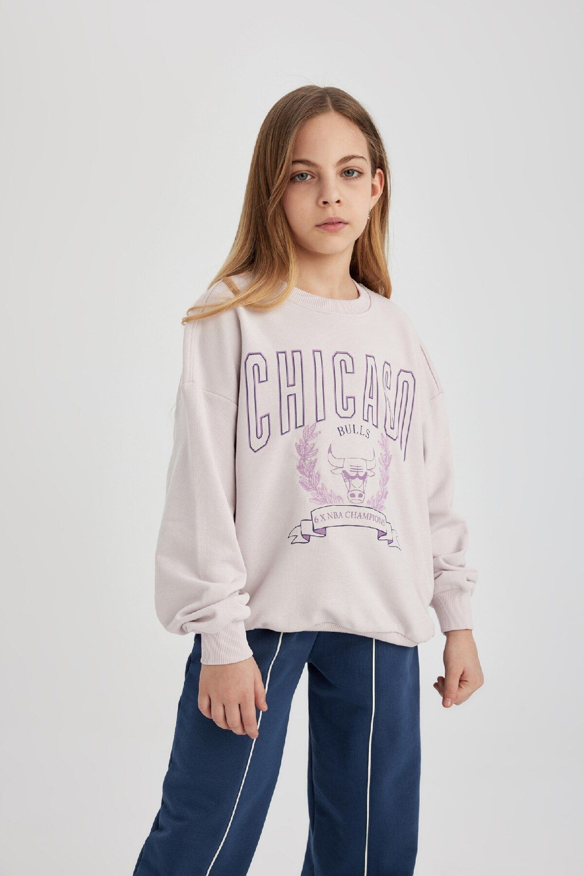 DeFacto-سويت شيرت بناتي من NBA Chicago Bulls - رقبة دائرية كبيرة الحجم C0802a824sp 6