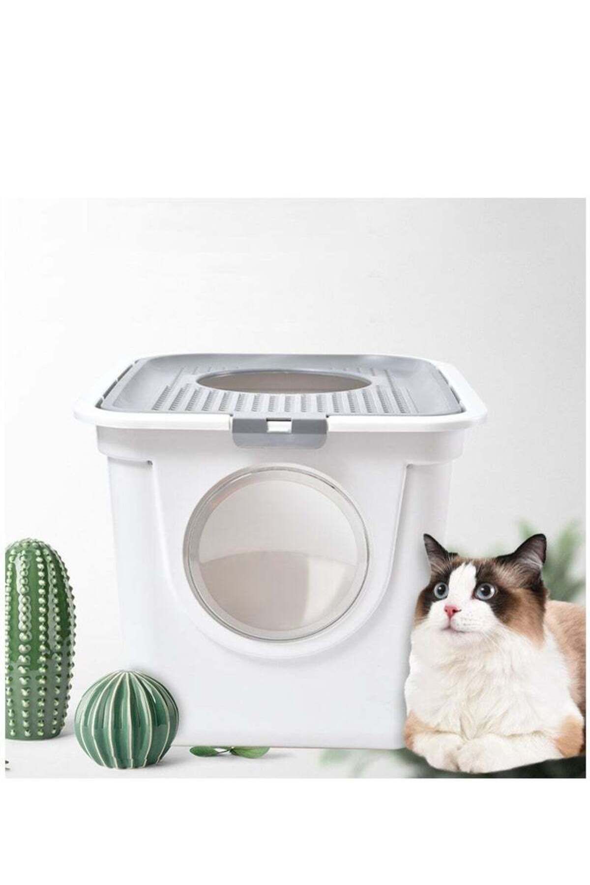 COOYA-Enclosed cat litter box with scoop, two-way entrance and exit, easy to clean, splash-proof, gray 5