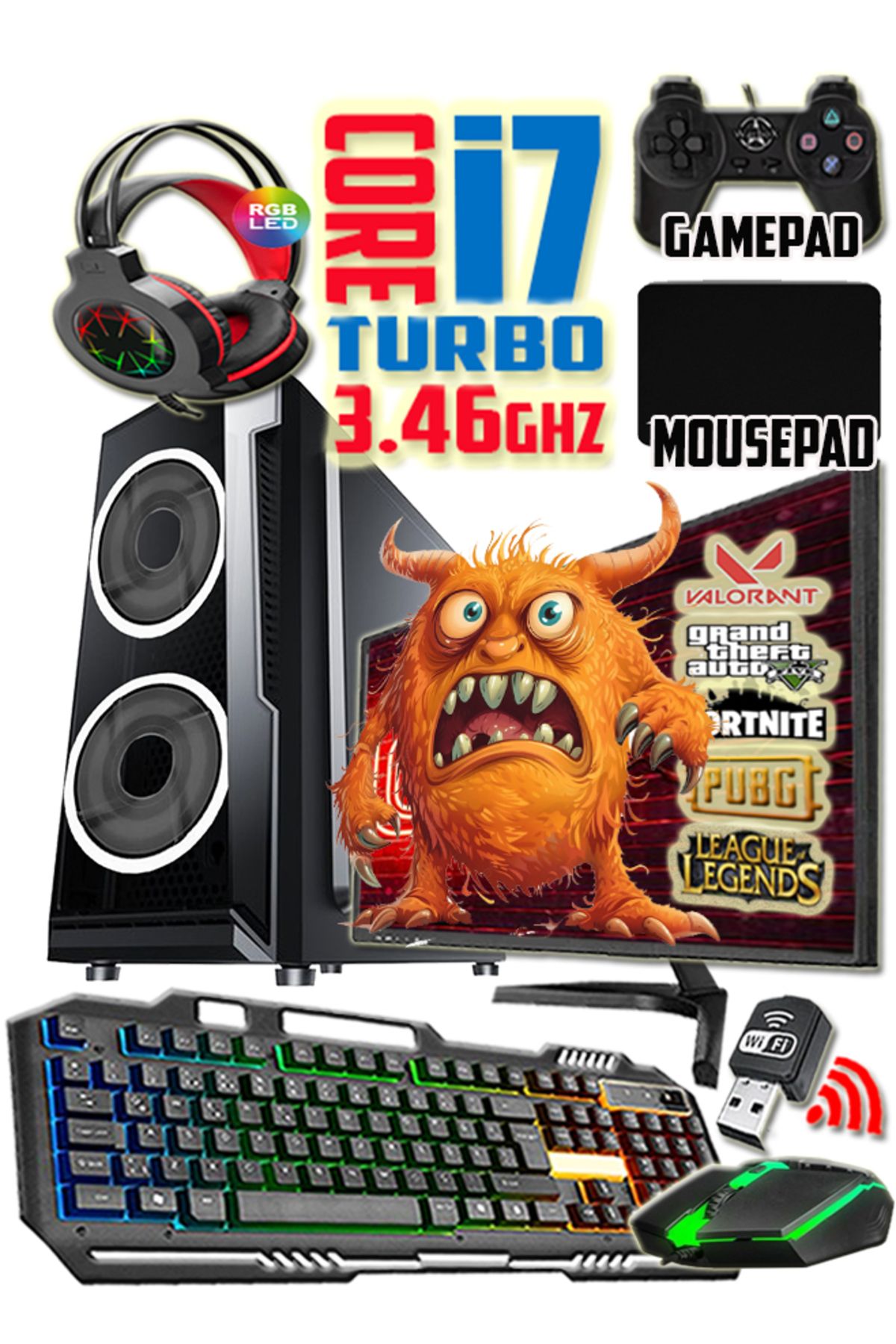 Woka I7 Turbo:3.46ghz 16gb Ram 240gb Ssd 250gb Hdd R7 240-4gb E.kartı 22" Monitör Gaming Pc