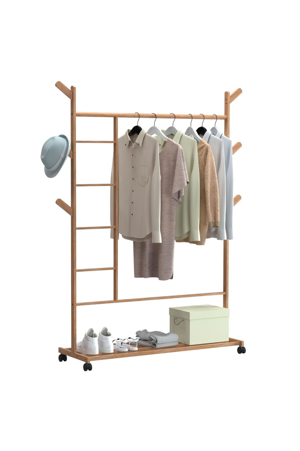Quasar & Co. Cuier Hol, , Cu Roti, Pretabil Imbracaminte/incaltaminte, Bambus, 100x35x155 Cm, Natur - One Size