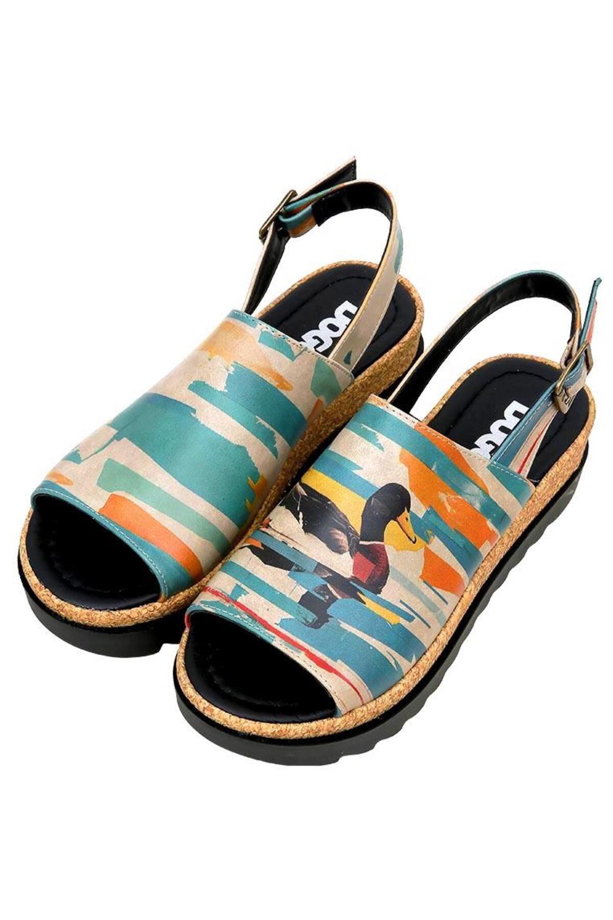 Dogo Sandale De Damă Din Piele Vegană Multicoloră Cu Talpă Groasă - Design Goose Bumps Femeie - 40