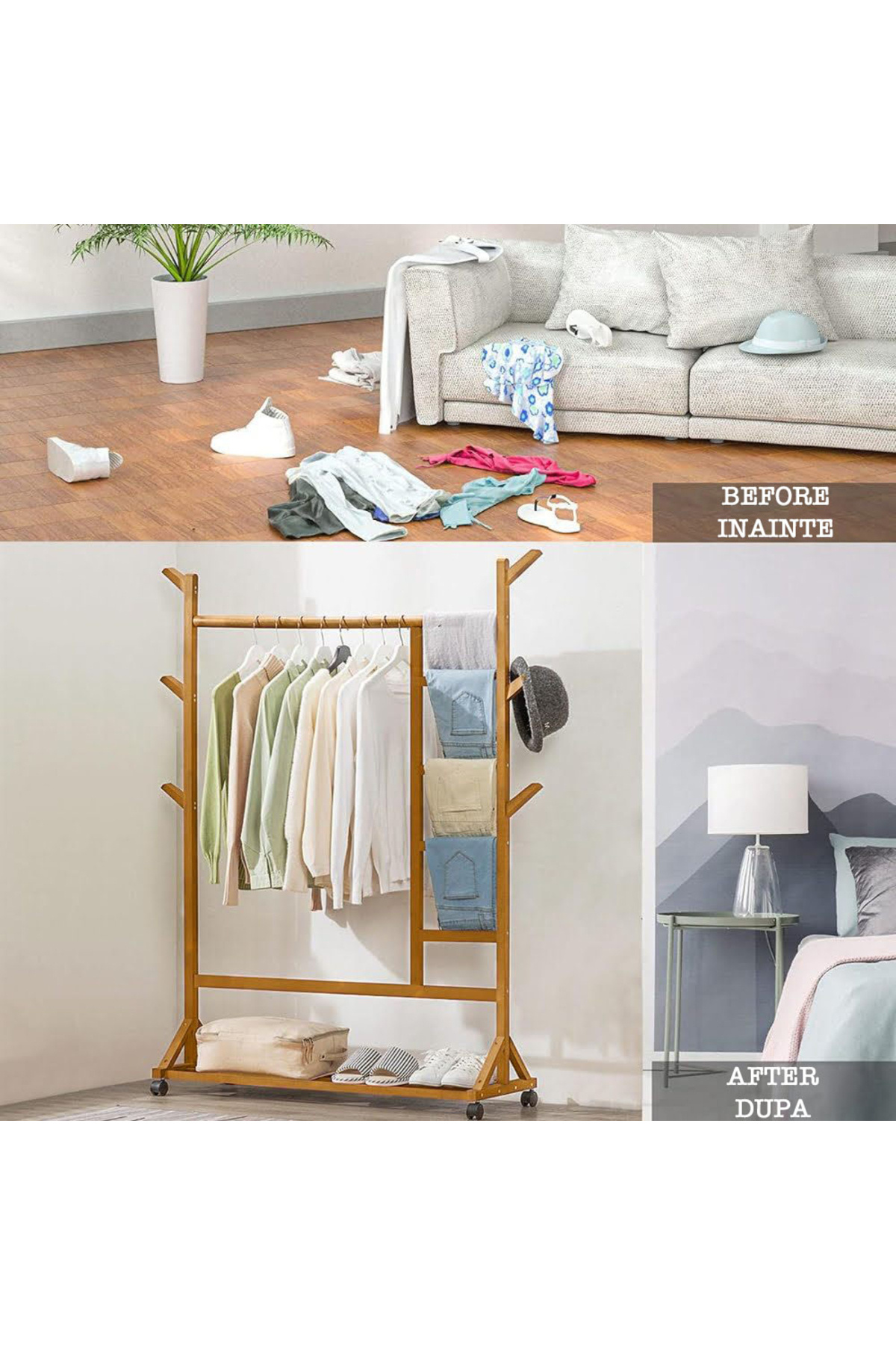 Quasar & Co.-Hallway hanger, Quasar & Co.®, with wheels, suitable for clothes/shoes, bamboo, 100x35x155 cm, natural 7