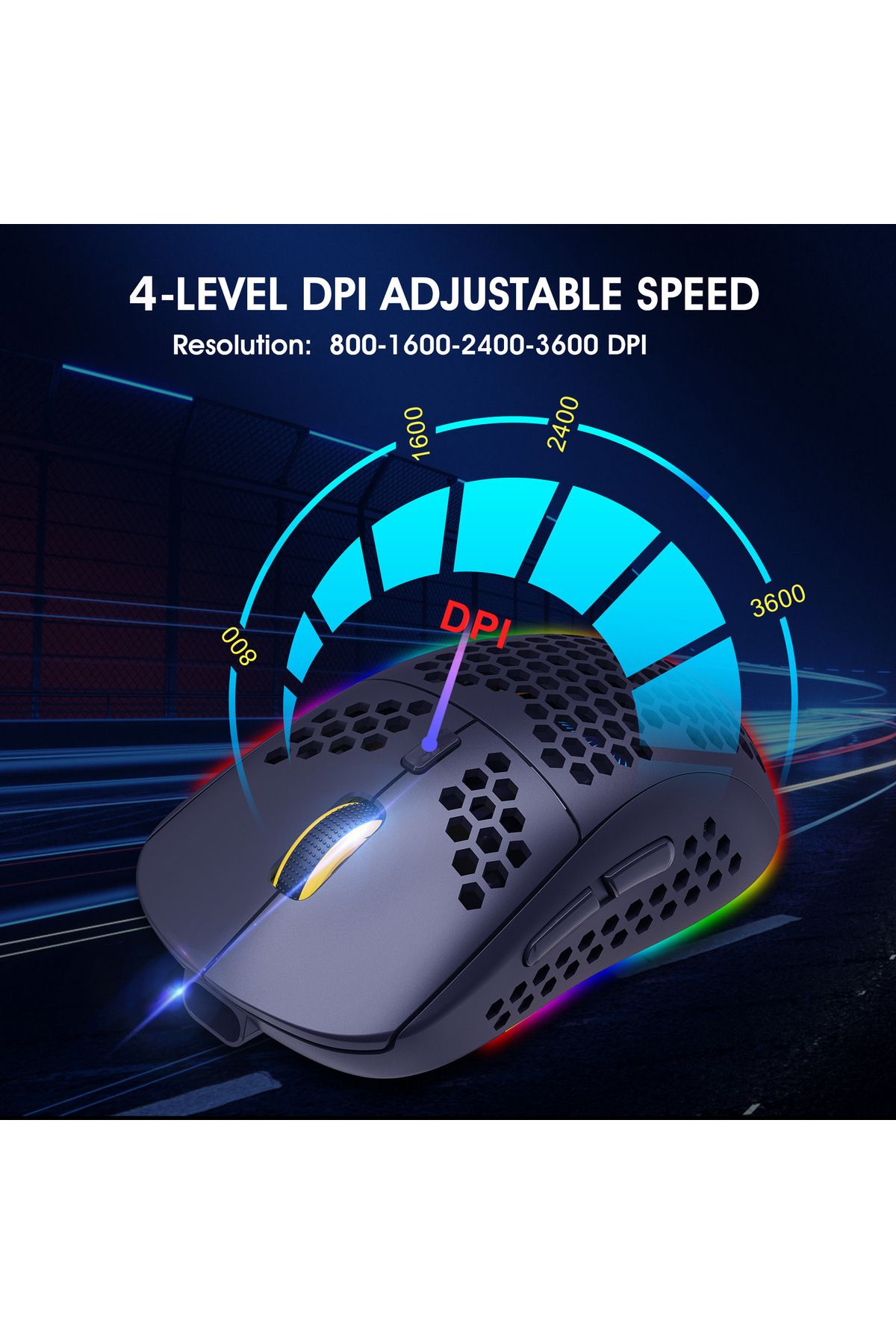 FlashHawk-Wireless Bluetooth Gaming Mouse Rgb Lighting Mouse with 4 Adjustable DPI for Desktop Laptop Black 6