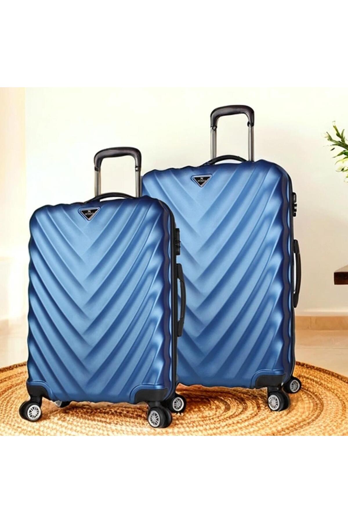 Lotus Abs Medium and Large Navy Blue 2-Piece Luggage Set
