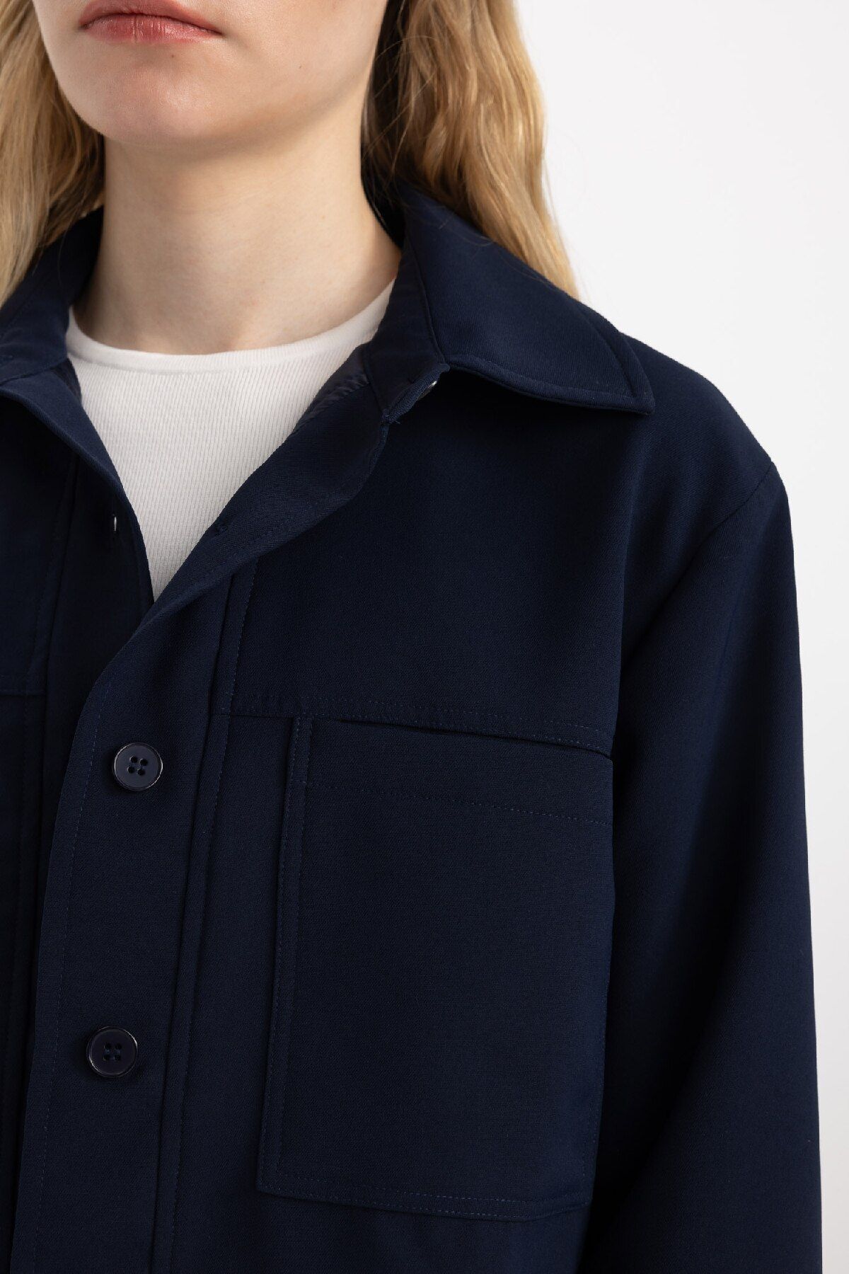 DeFacto-Crop Cămașă Guler Basic Solid Blazer Jachetă C3832AX24SM 5