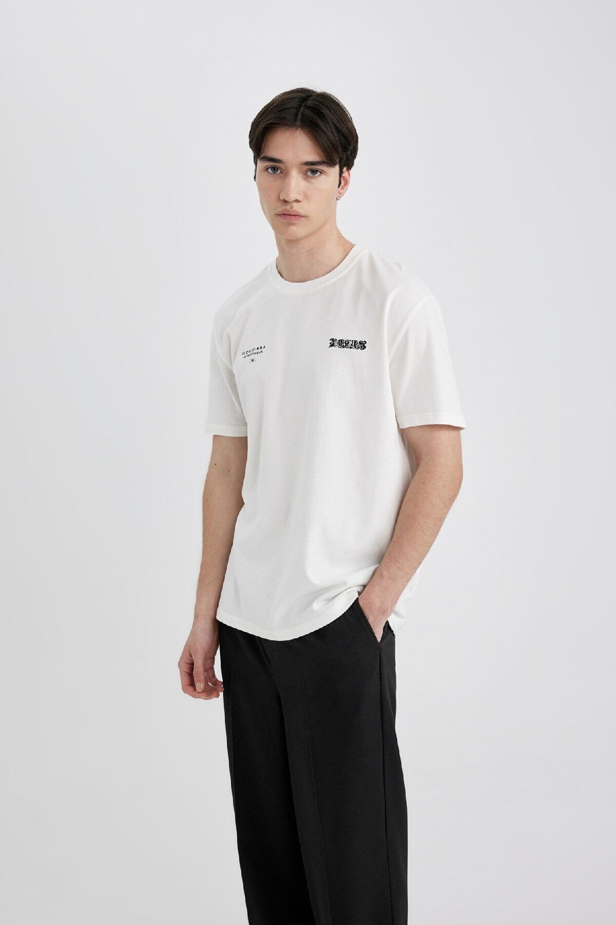 DeFacto-Regular Fit Crew Neck Back Nyomtatott rövid ujjú póló C3466ax24sp 7