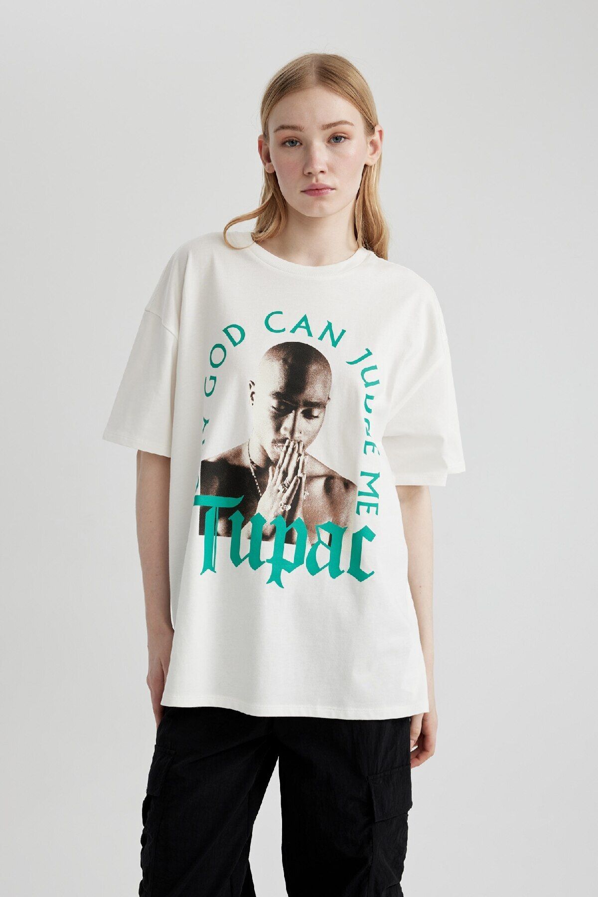 DeFacto-Μπλουζάκι Tupac Shakur Oversize - Crew Neck, κοντό μανίκι, C3802ax24sm 3