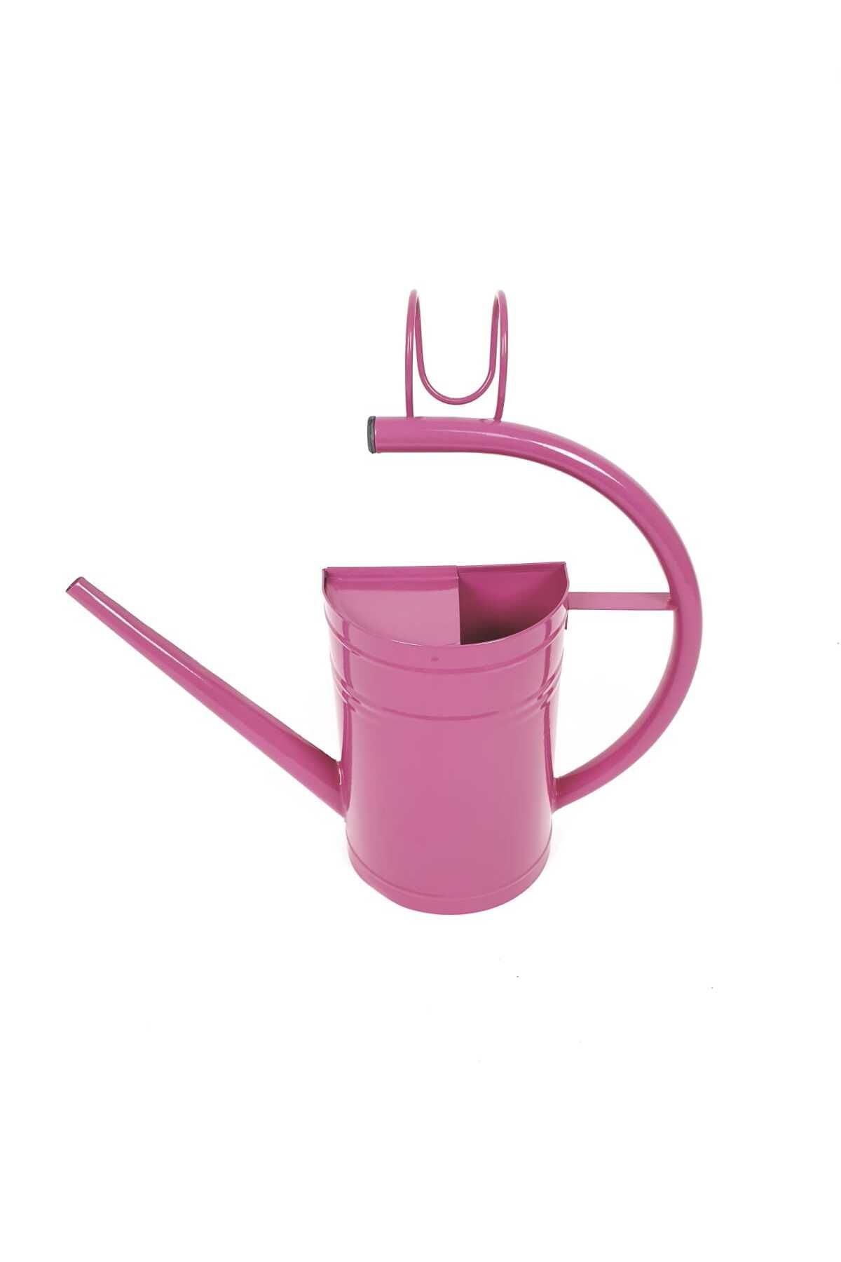 Desen Dekorasyon Çok Amaçlı Metal Askılı Çiçek Sulama Kabı Çiçeklik 1,5 Litre Pembe