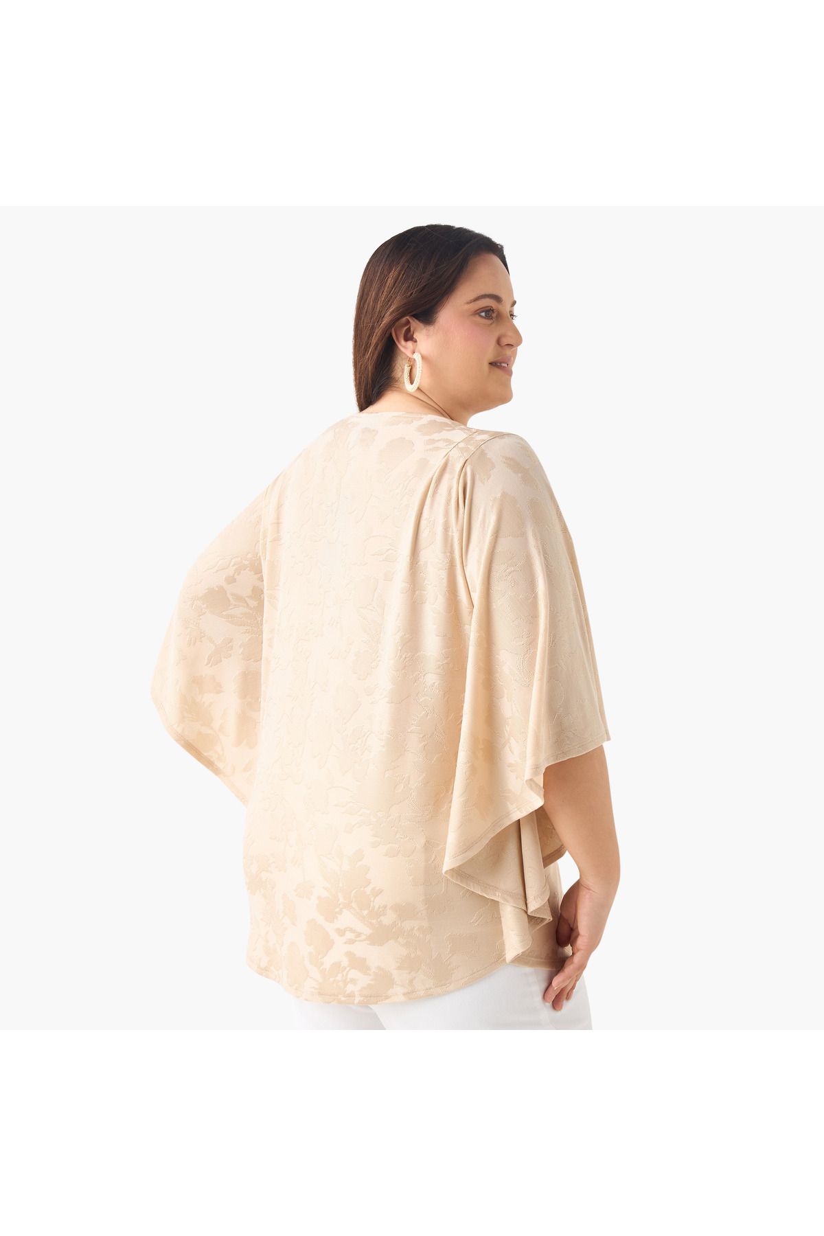 Ulla Popken-Plus Size Ulla Popken Textured Top with Round Neck and 3/4 Sleeves 3