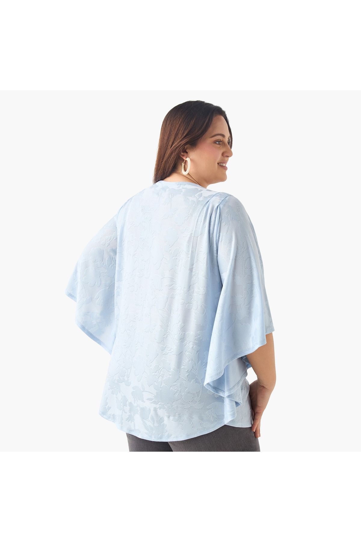 Ulla Popken-Plus Size Ulla Popken Textured Top with Round Neck and 3/4 Sleeves 3