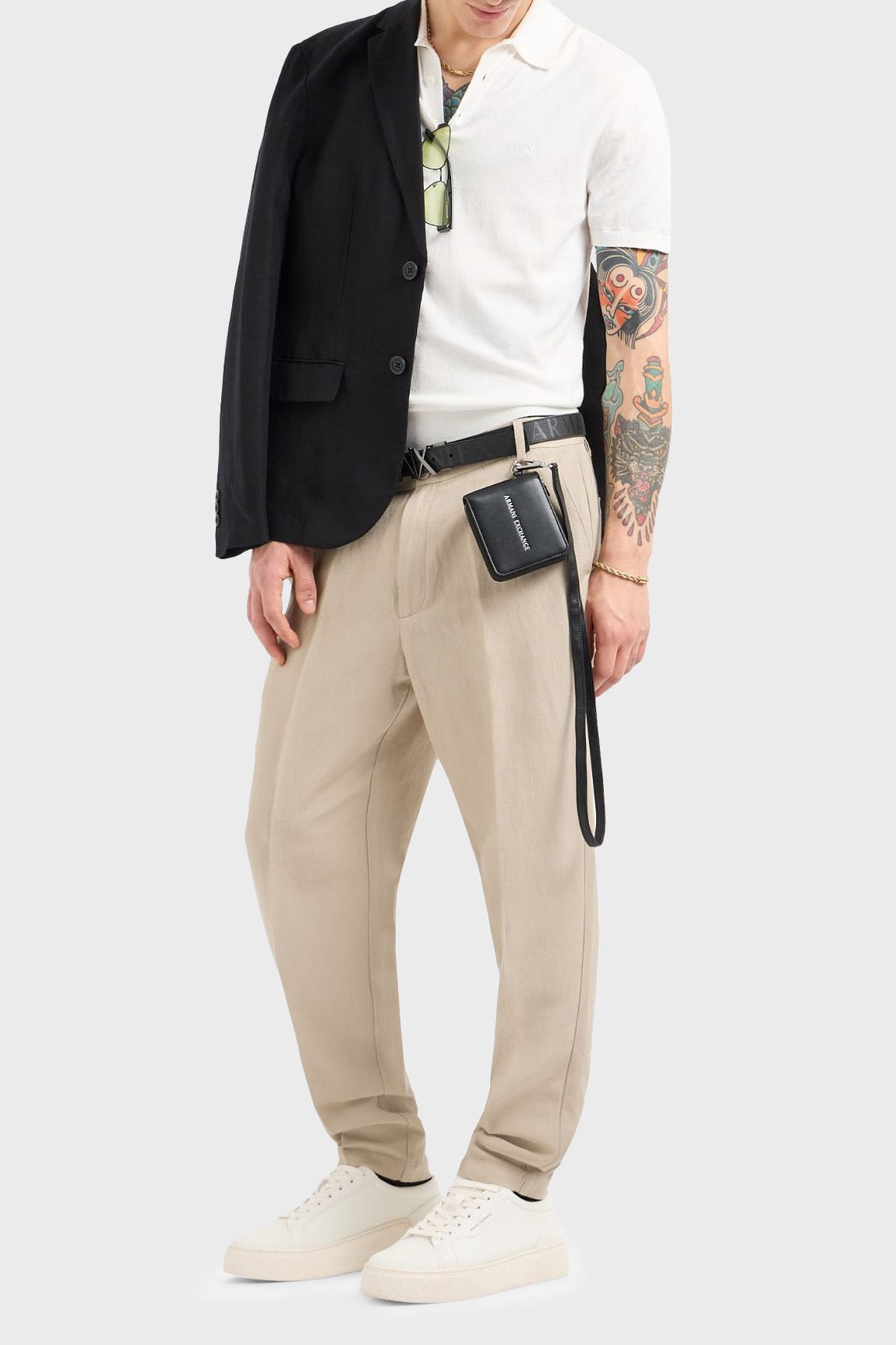 تی شرت یقه دار یقه دار نخی با تناسب معمولی تی شرت یقه دار مردانه Armani Exchange