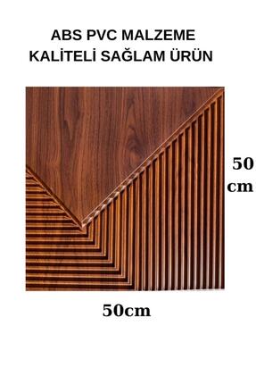Renkli Duvarlar 50x50cm 1Adet Kahverengi 3D Abs Çizgili Desenli PVC Dayanıklı...