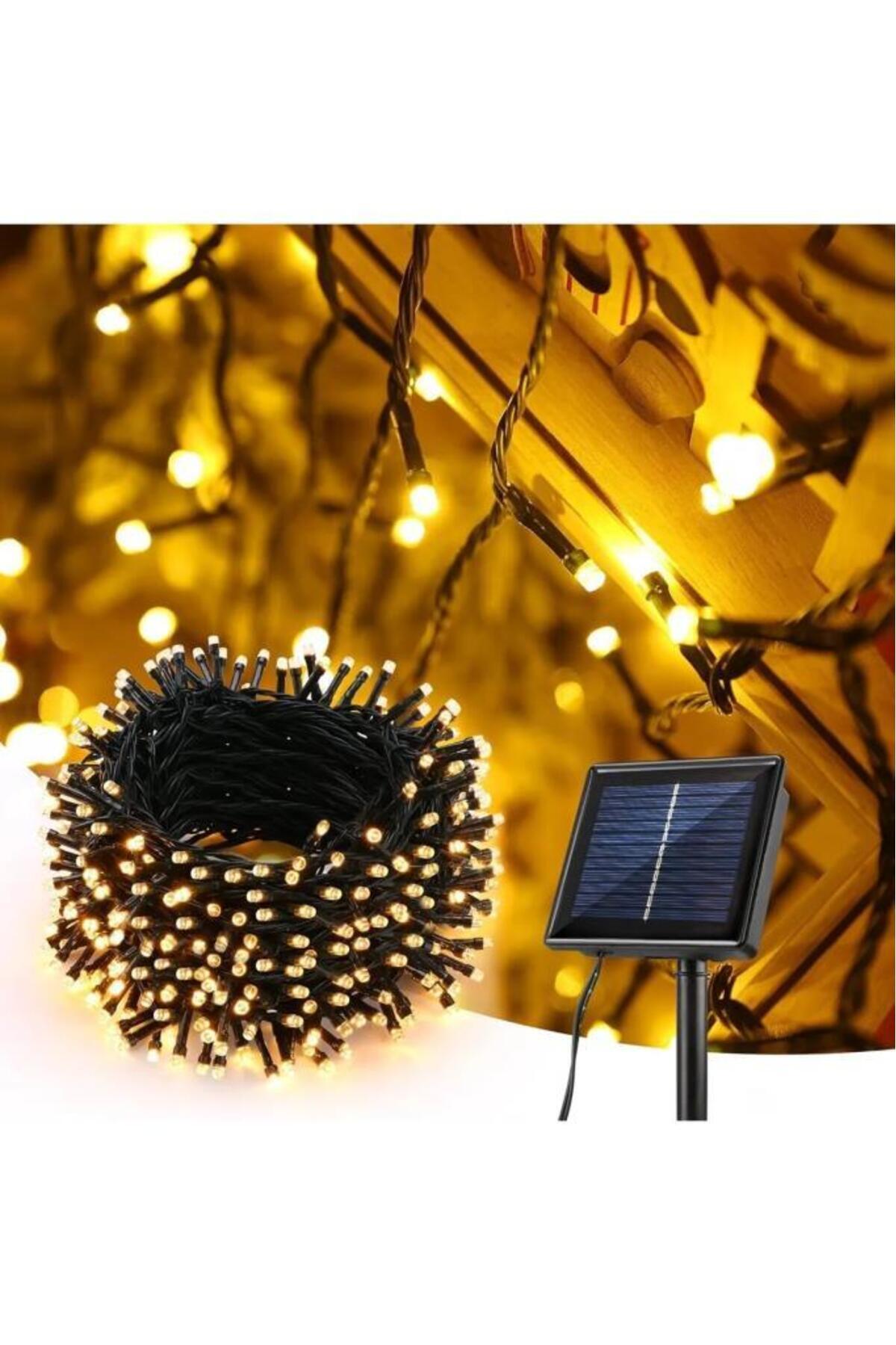 Nirnisa 12 Metre 100 Led Solar Lamba Güneş Enerjili Sarı Işık Top Zincir Bahçe Aydınlatma Parti Süs Lambası