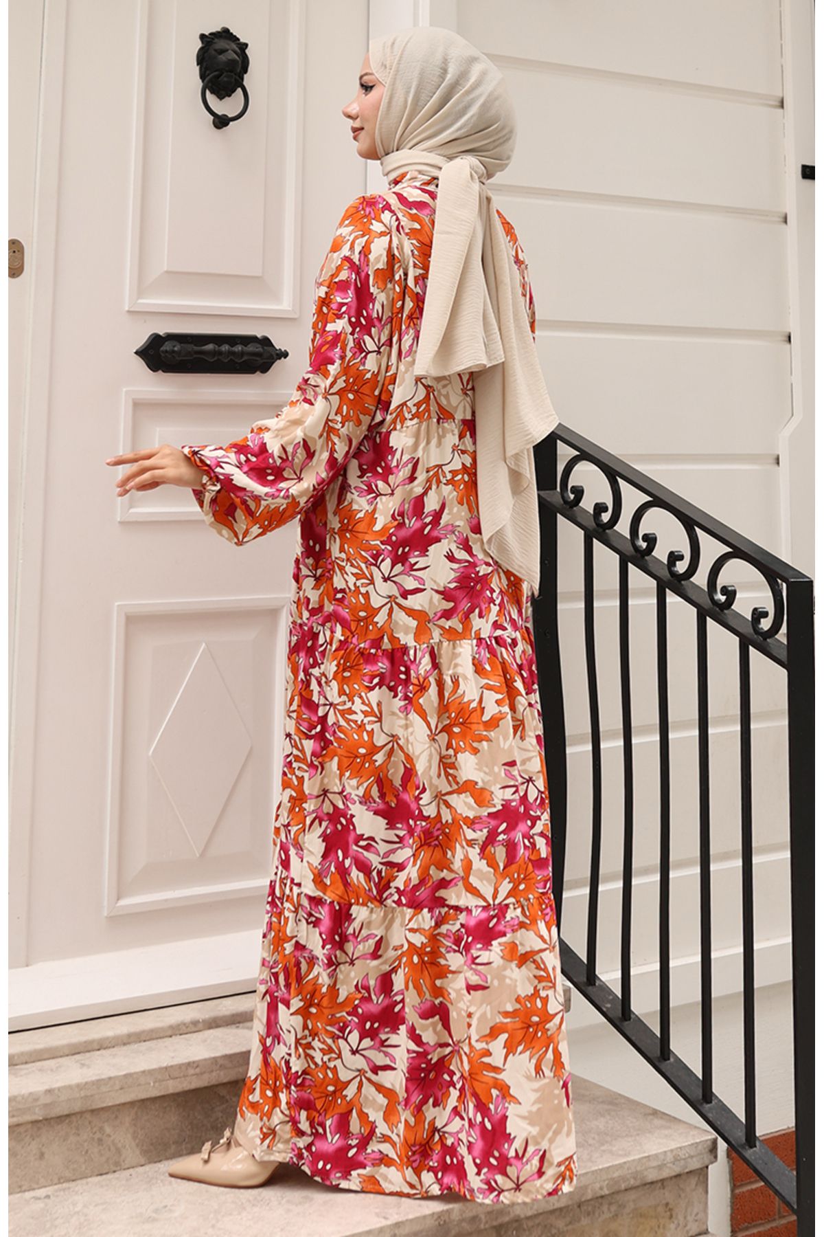 sefamerve-Alaçatı Pattern Buttoned Dress 2021-05 Fuchsia Tile 5