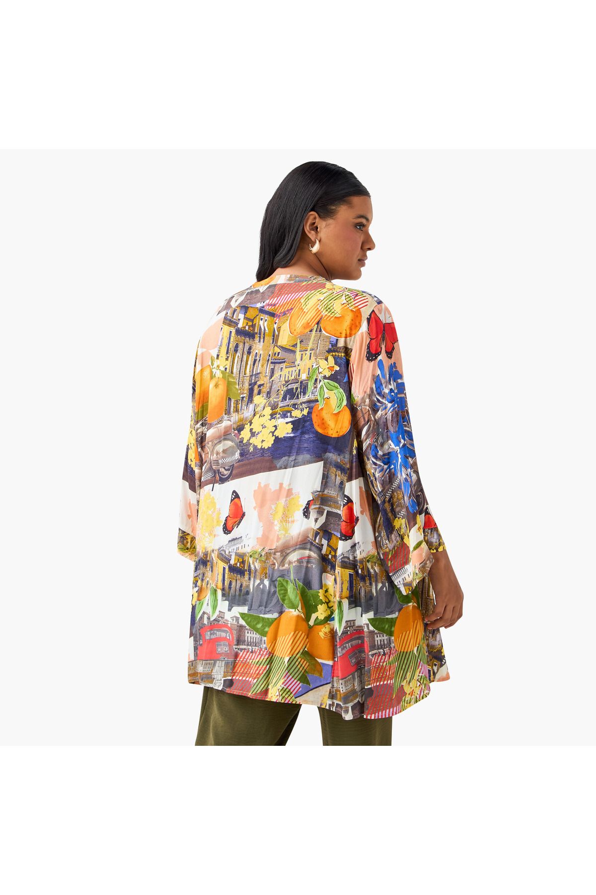 Ulla Popken-Plus Size Ulla Popken Graphic Print Top with Mandarin Neck and 3/4 Sleeves 3