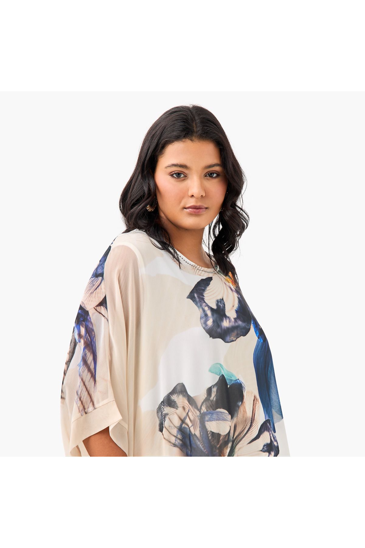 Ulla Popken-Plus Size Ulla Popken Floral Print Top with Extended Sleeves 4