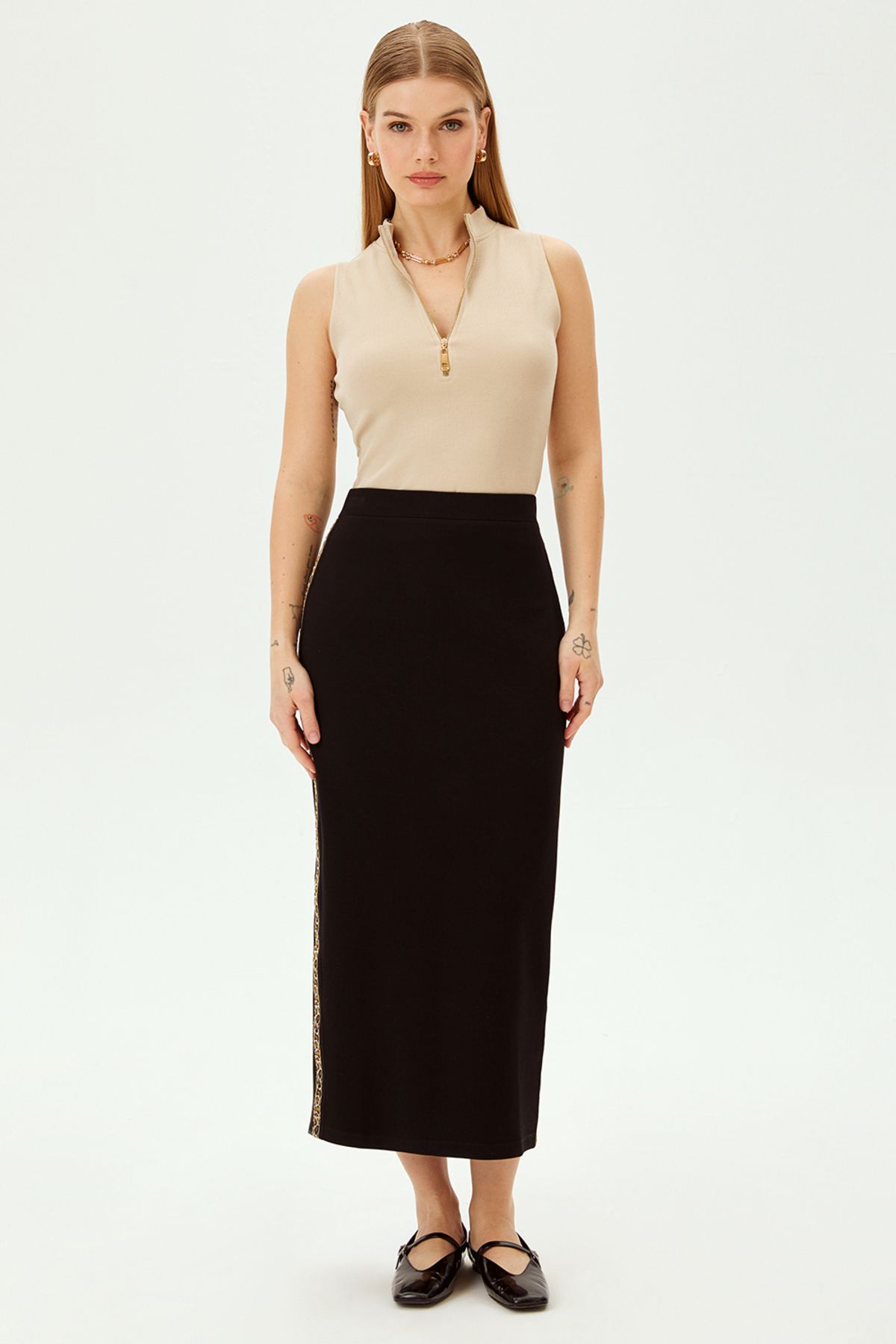 Allyco-Midi Regular Comfortable Fit Knitted Skirt 4
