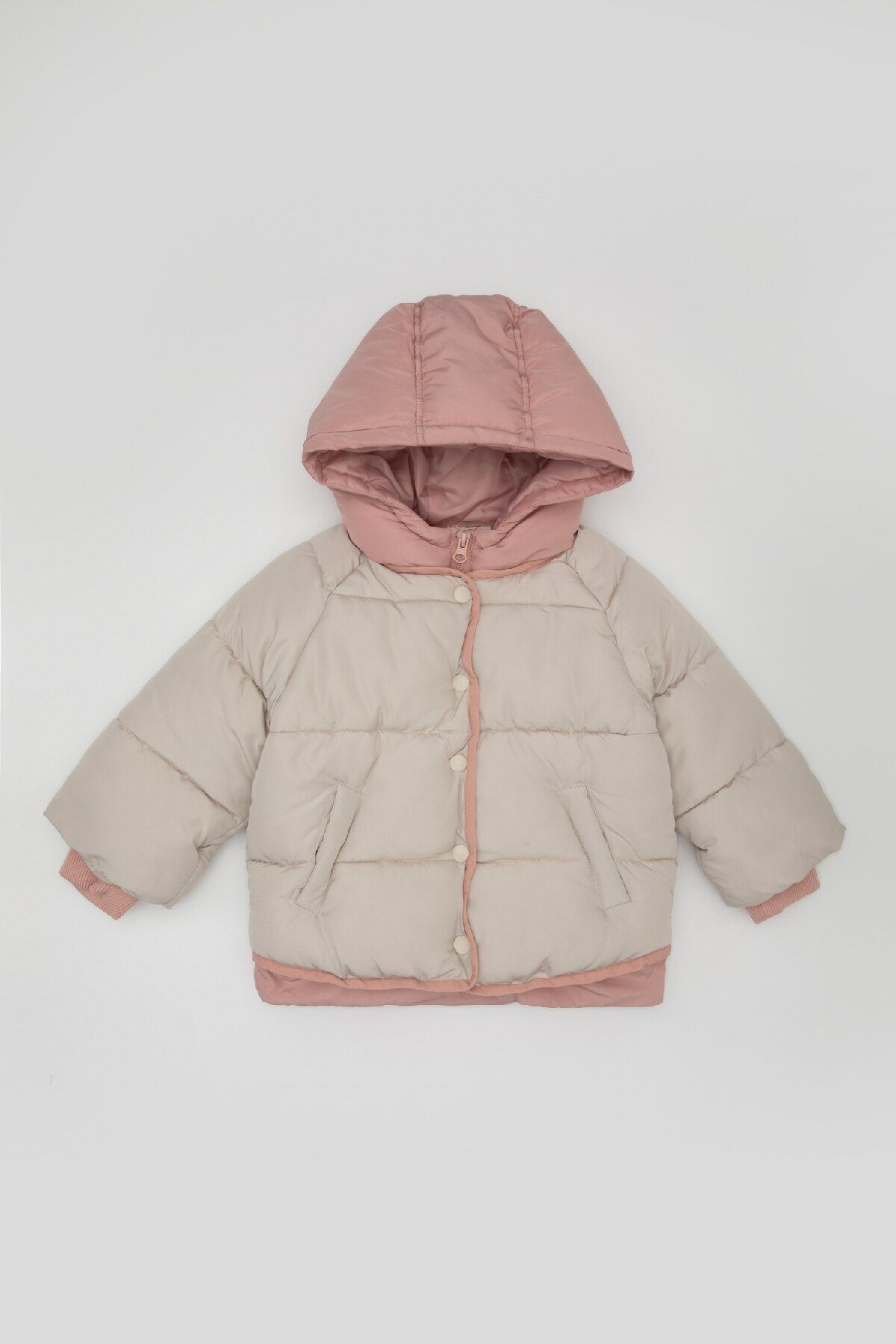 DeFacto-Wasserabweisender Puffermantel mit gerippten Ärmeln und Kapuze für Babys – C5312a524au 1