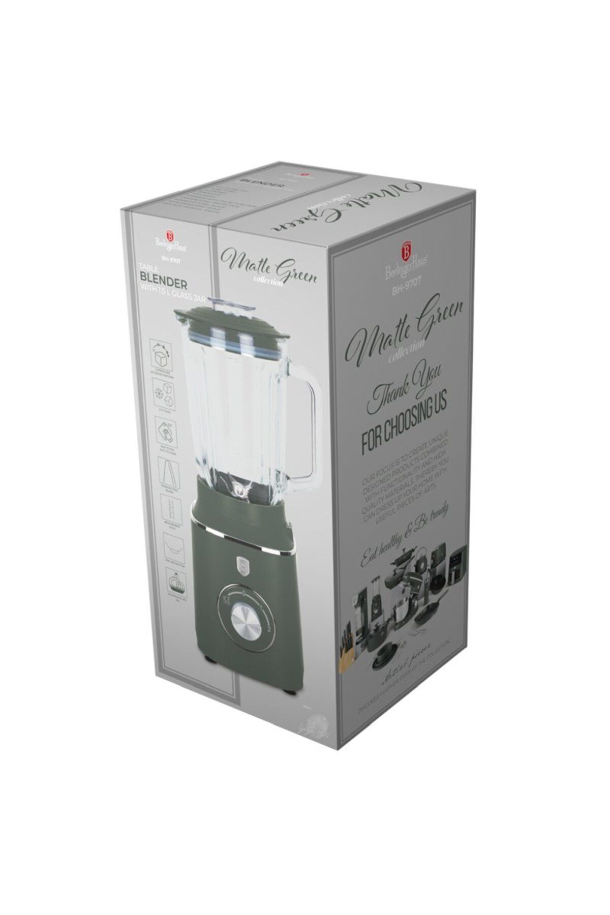 Berlinger-Blender de masa cu borcan de sticla 1,5 l 1000 W Colectia Matte Green 3
