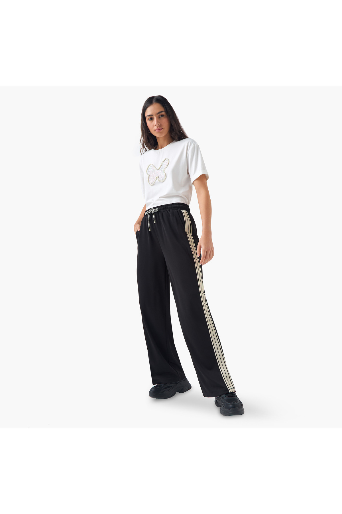 2Xtremz-2Xtremz Tape Detail Jog Pants with Pockets and Drawstring Closure 2
