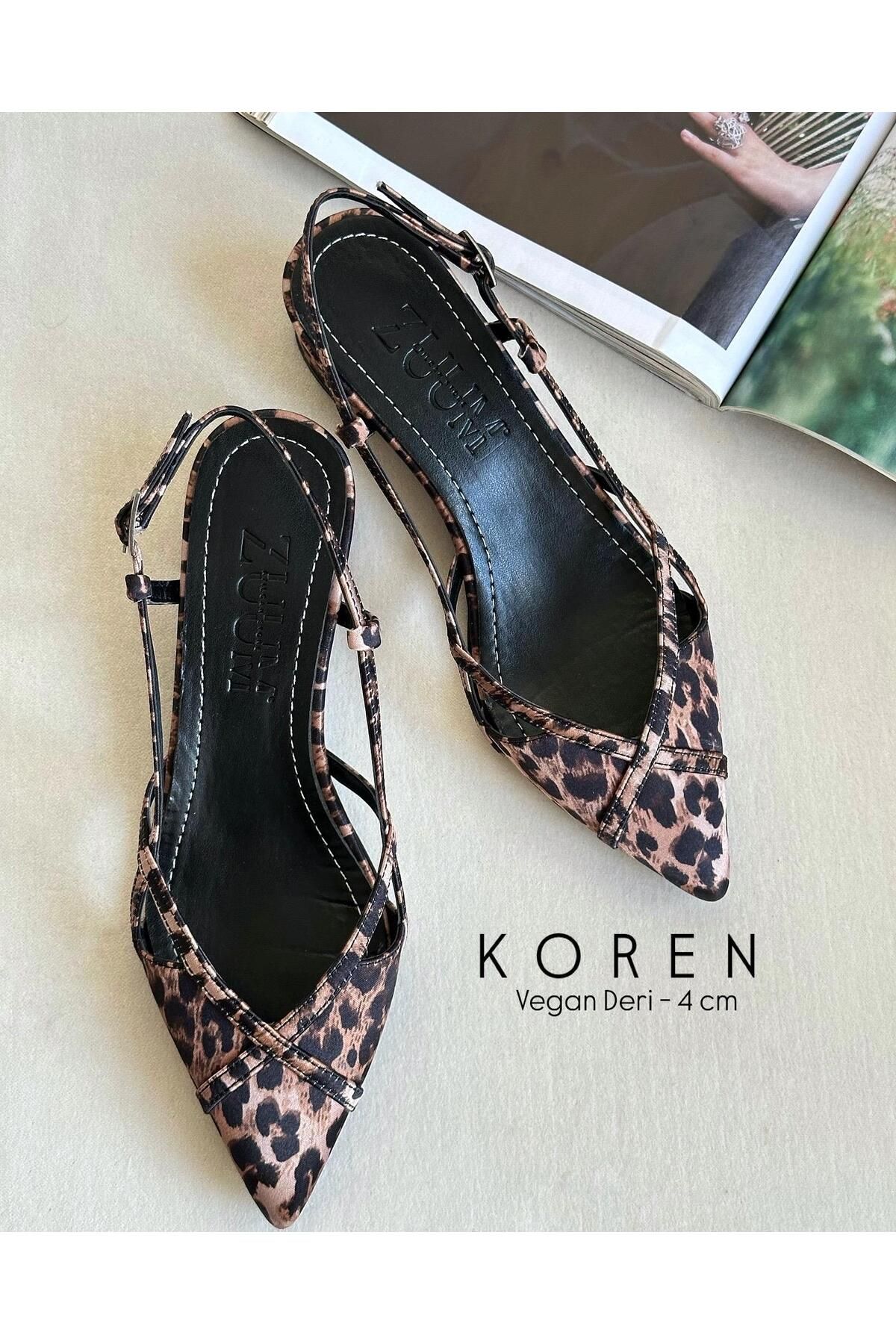 Koren Arkası Açık Kalın Topuklu Kadın Ayakkabı - Leopar