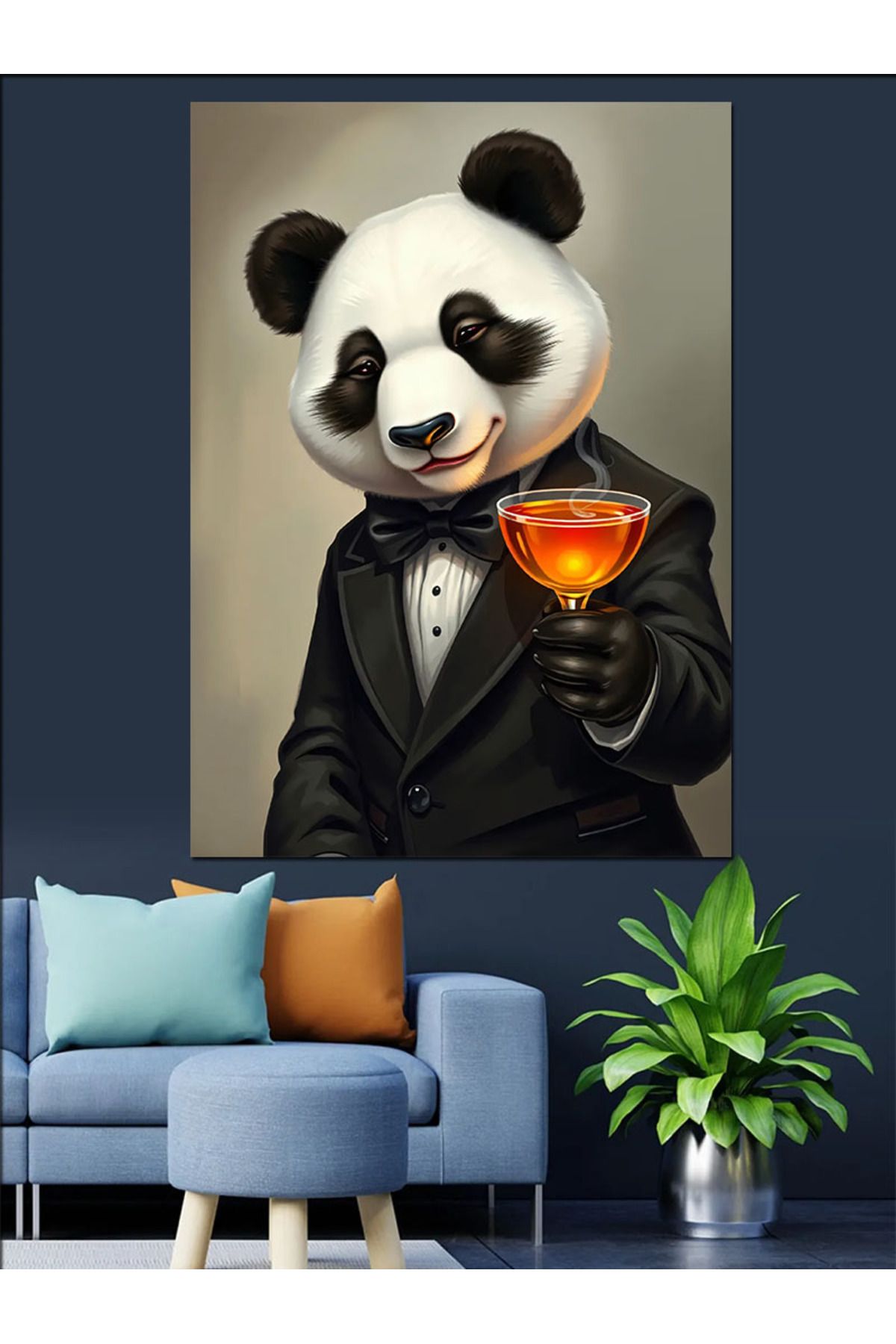 Tablomega Panda Elegantă Și Pânză Decorativă Pentru Cocktail - Masă Din Lemn Mdf - 18 x 27