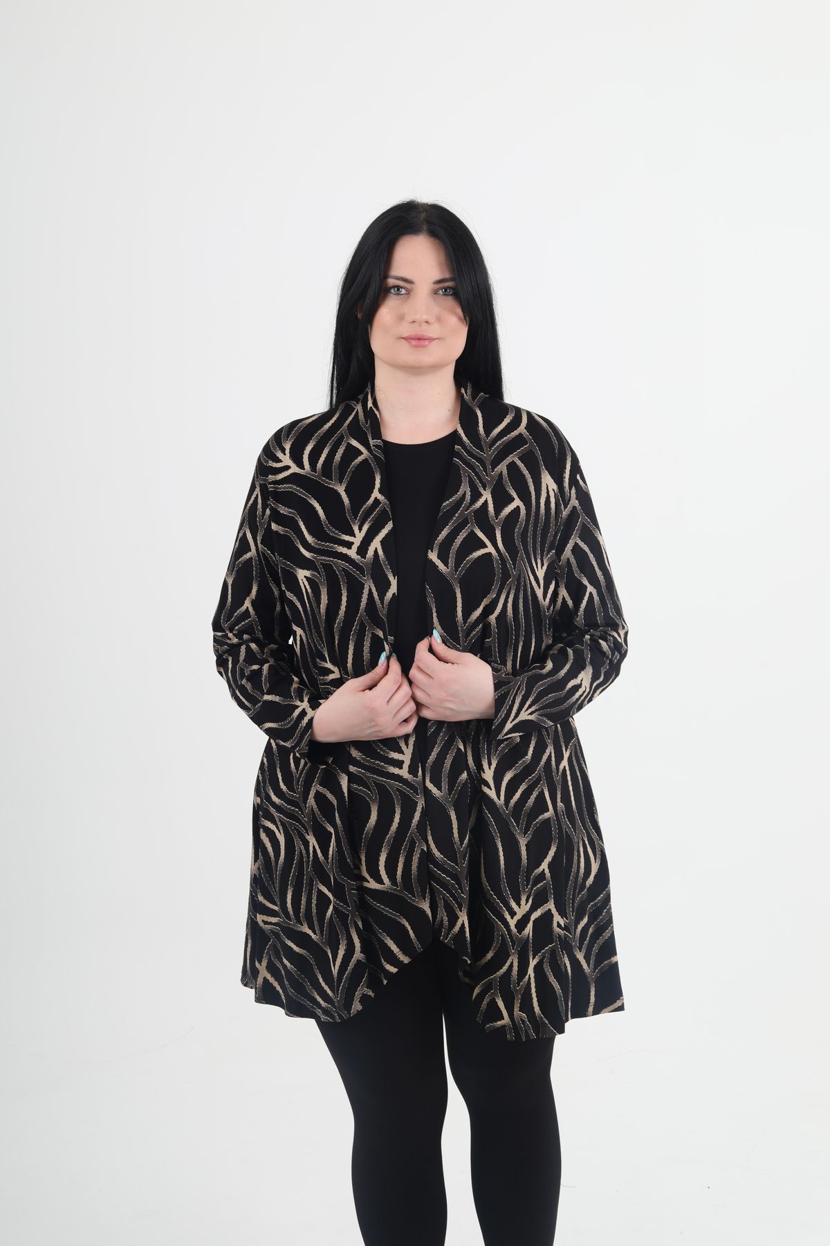 GNR-Glitter Patterned Large Size Combed Cotton Cardigan Inside and Outside Set 6