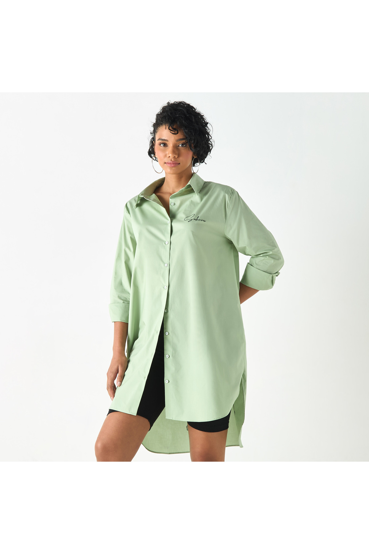SP Characters-Sakura Haruno Print High Low Shirt Dress with Long Sleeves 3