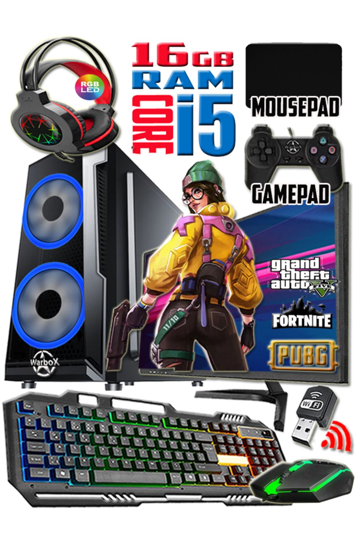 Akura I5 Turbo:3.40ghz 16gb Ram 240gb Ssd 250gb Hdd R7 240-4gb E.kartı 22" Monitör Gaming Pc