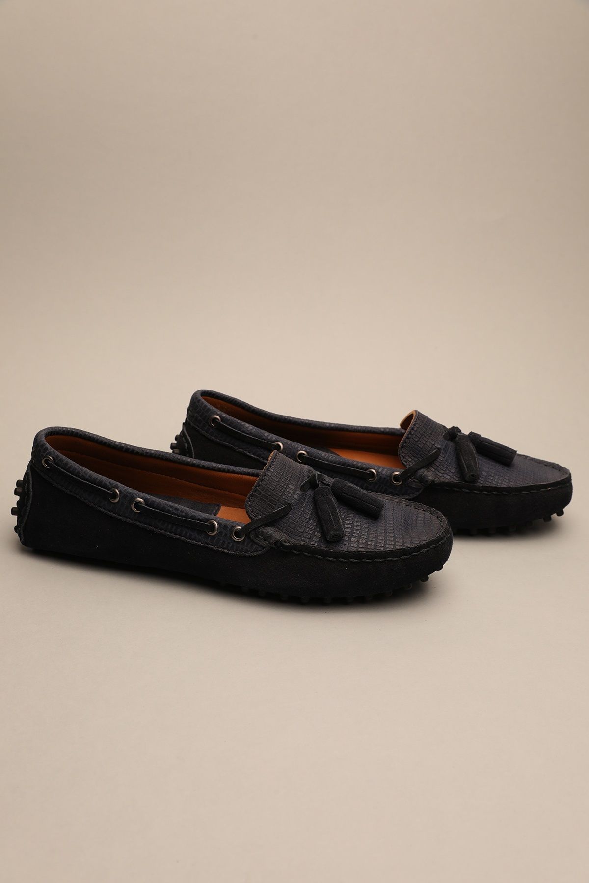 Gondol-Women's Genuine Leather Classic Loafer Navy Blue Suede 37 Ttx.70112 1