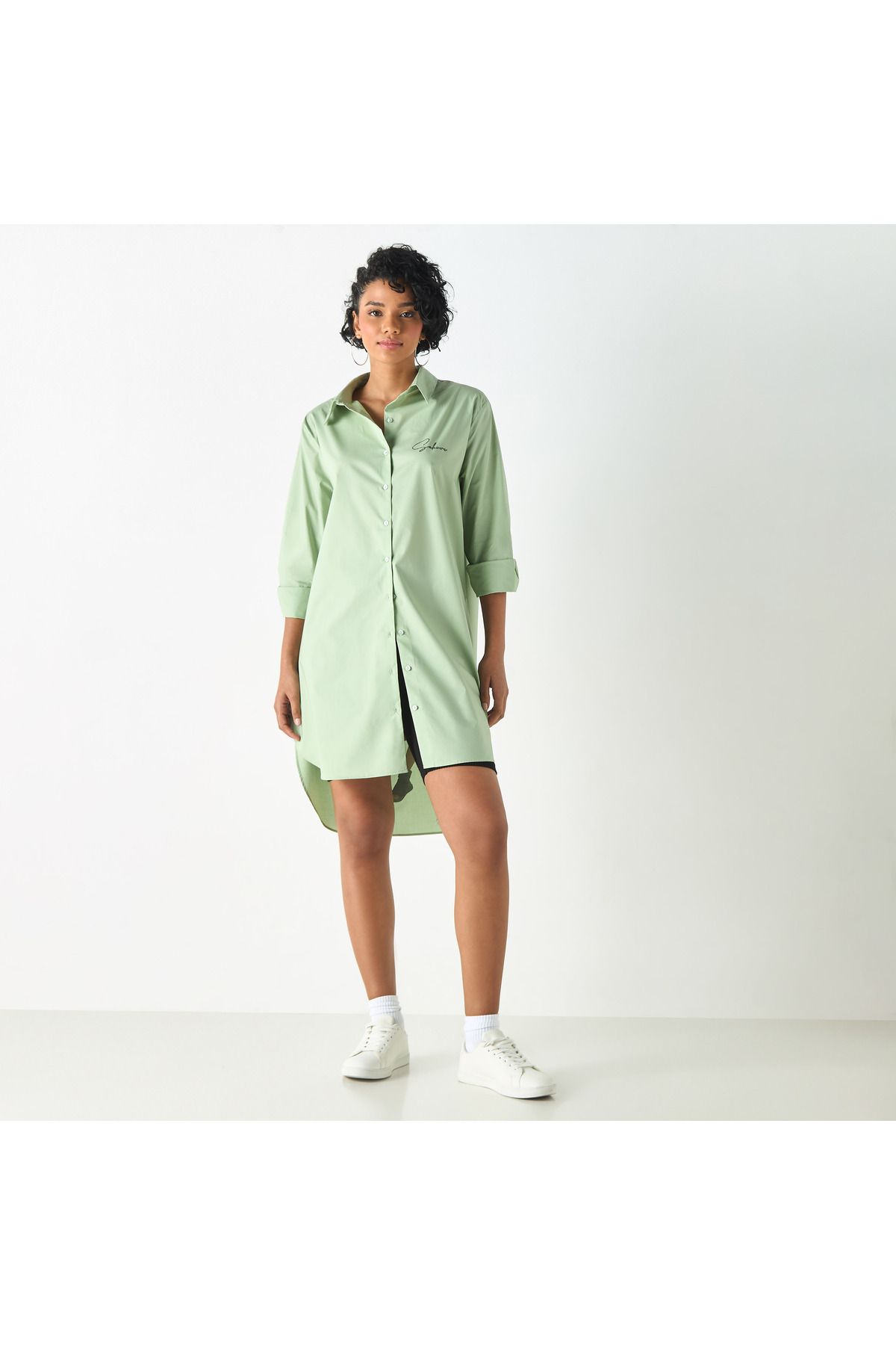 SP Characters-Sakura Haruno Print High Low Shirt Dress with Long Sleeves 2