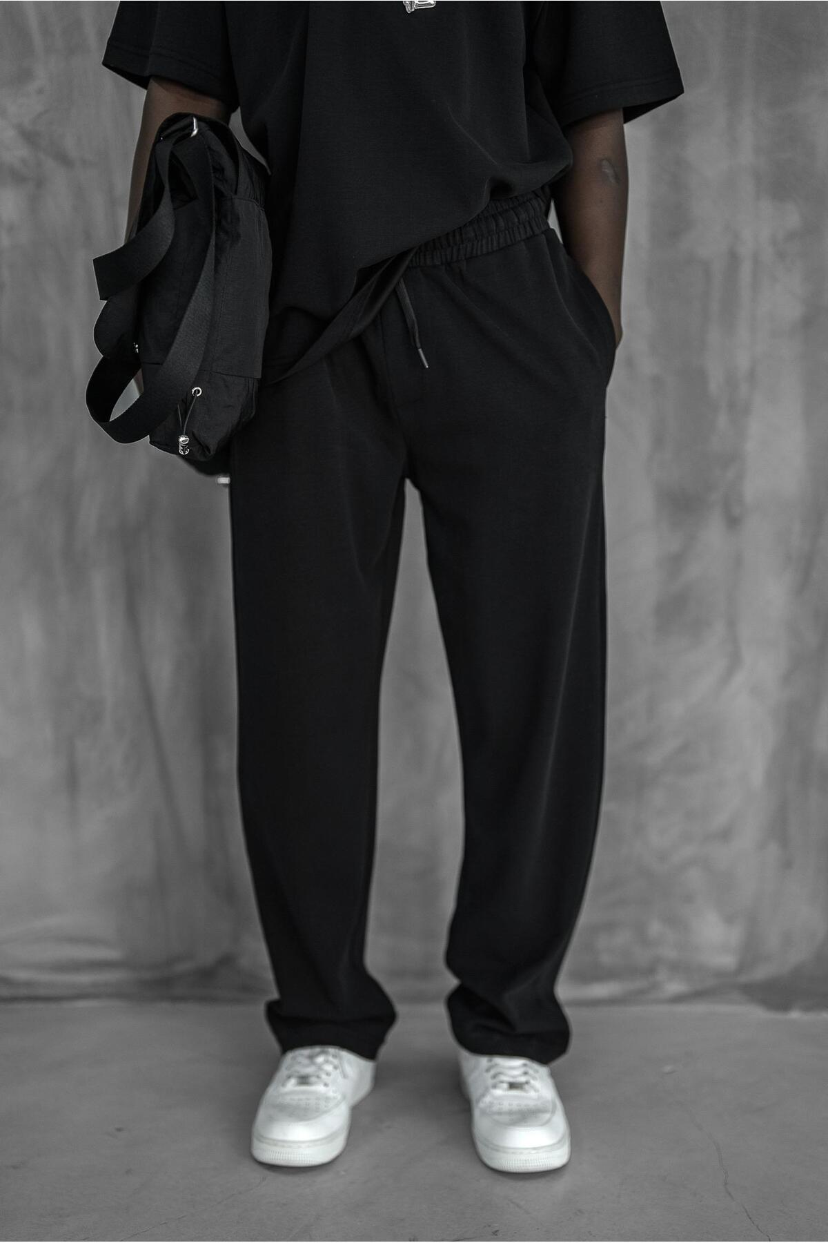 ablukaonline-Men's Regular Fit Elastic Waist Comfortable Tracksuit Black 2