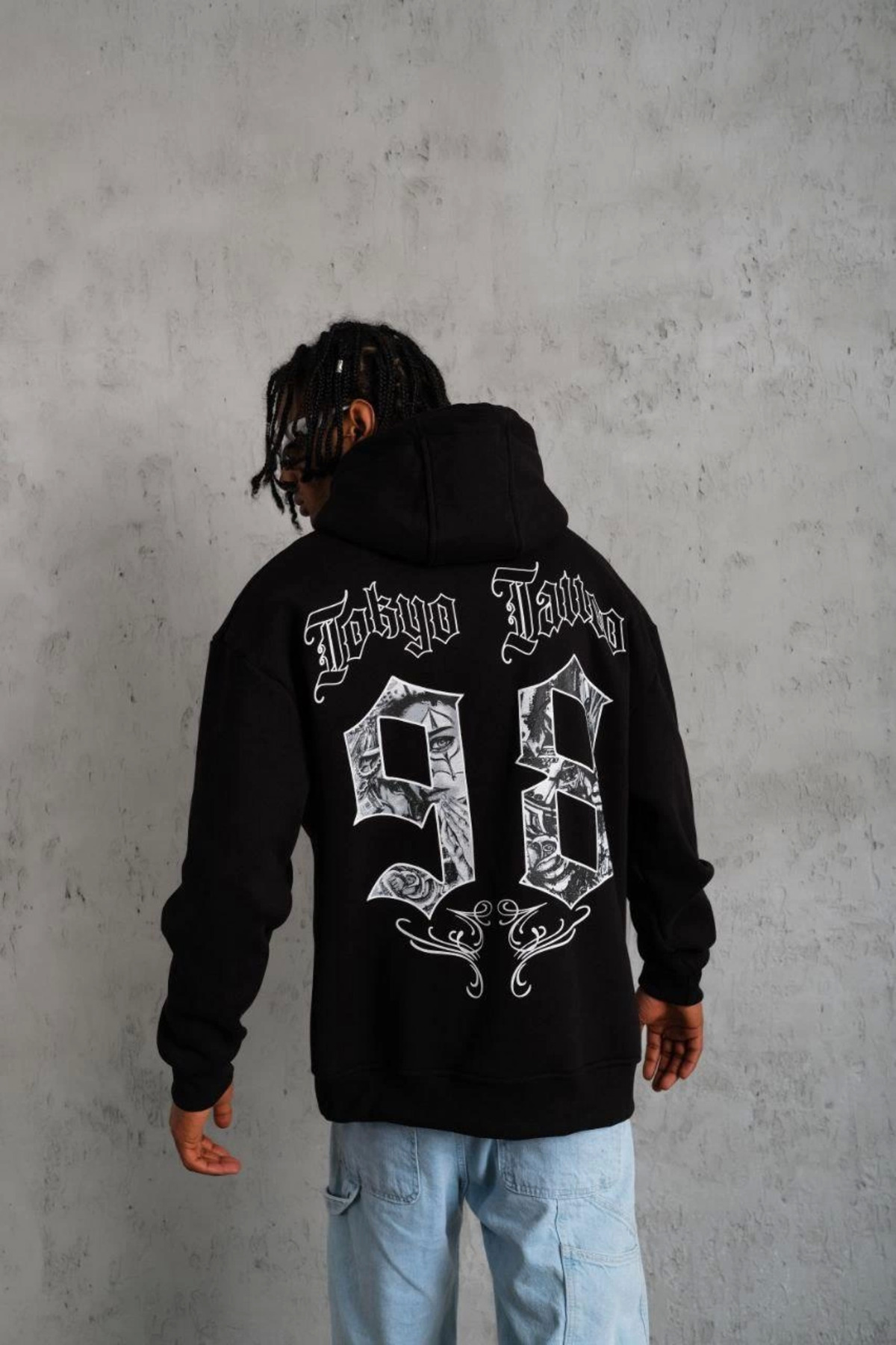pilelistore 98 Baskılı Kapşonlu Sweat - Siyah fotoğrafı 4 (önizleme)