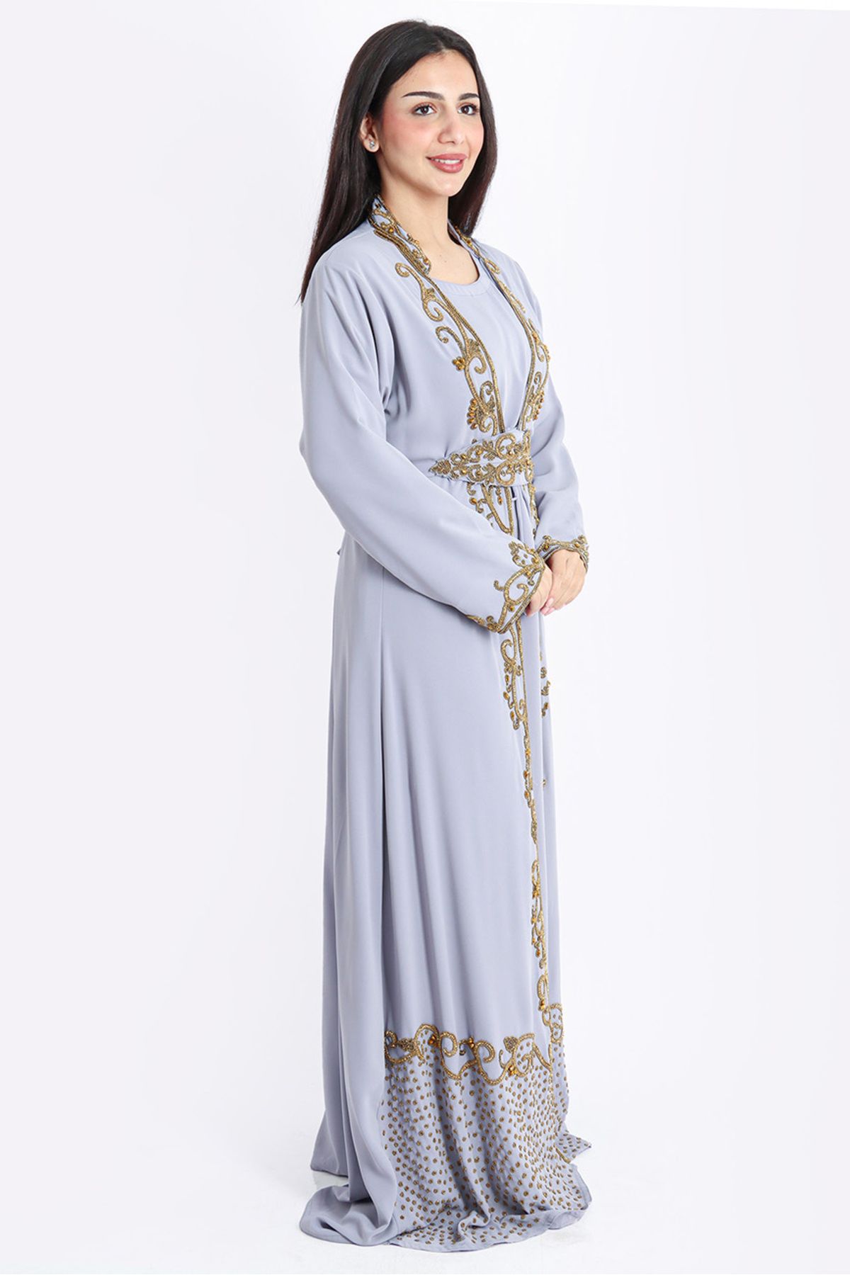 IKKXA-Sparkling Handwork Gray Kaftan IKW9978 3