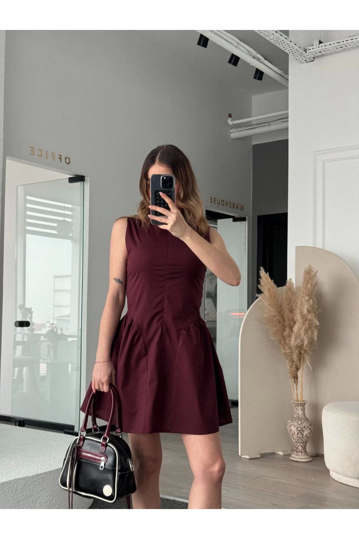 Kadınle Fermuar detaylı Mini Elbise - Kahve